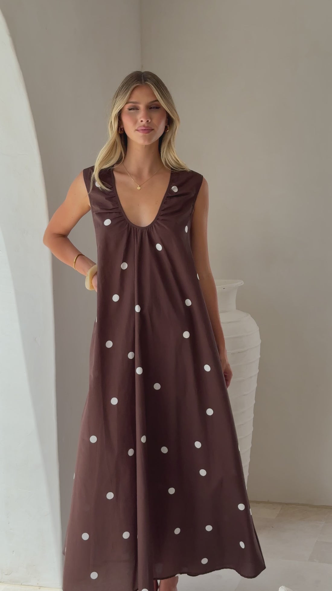 Scout Maxi Dress - Chocolate/White Polka - Billy J
