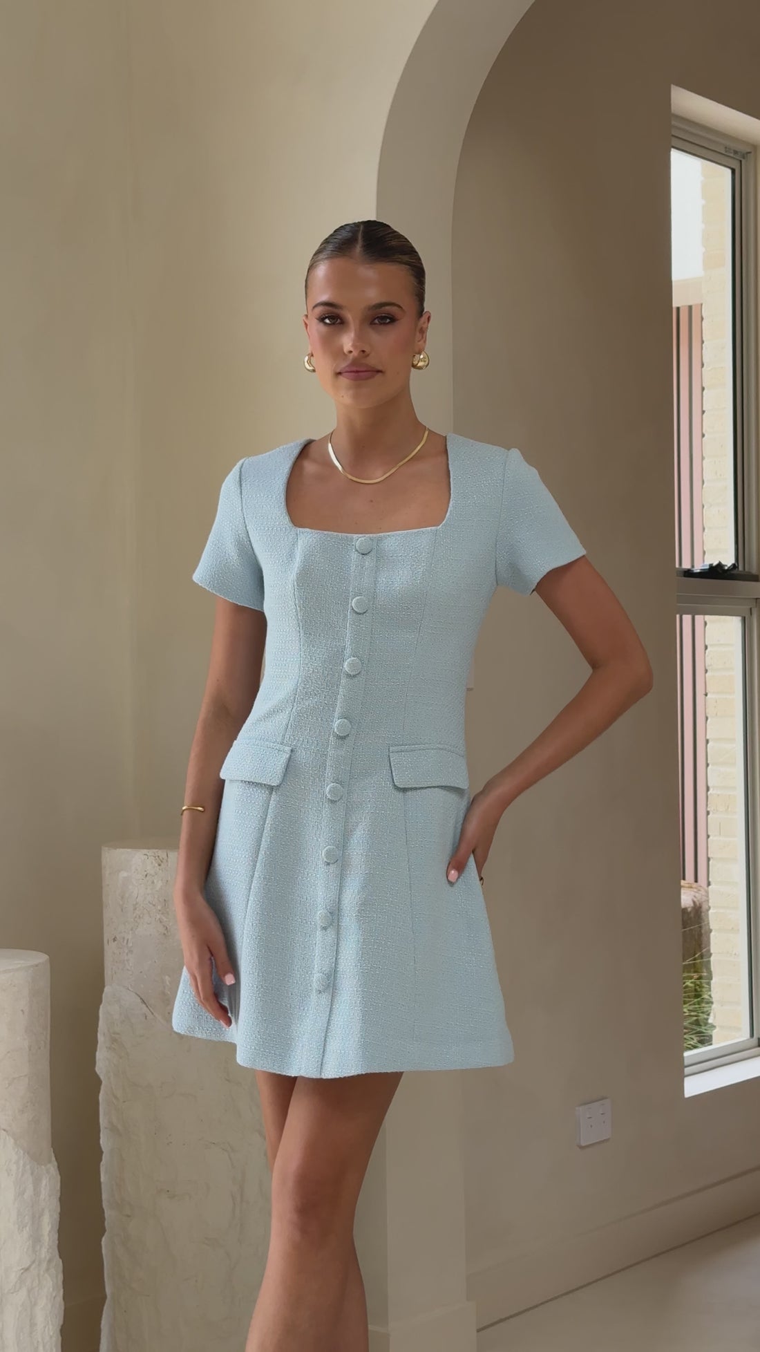 Karen Tweed Mini Dress - Blue - Billy J