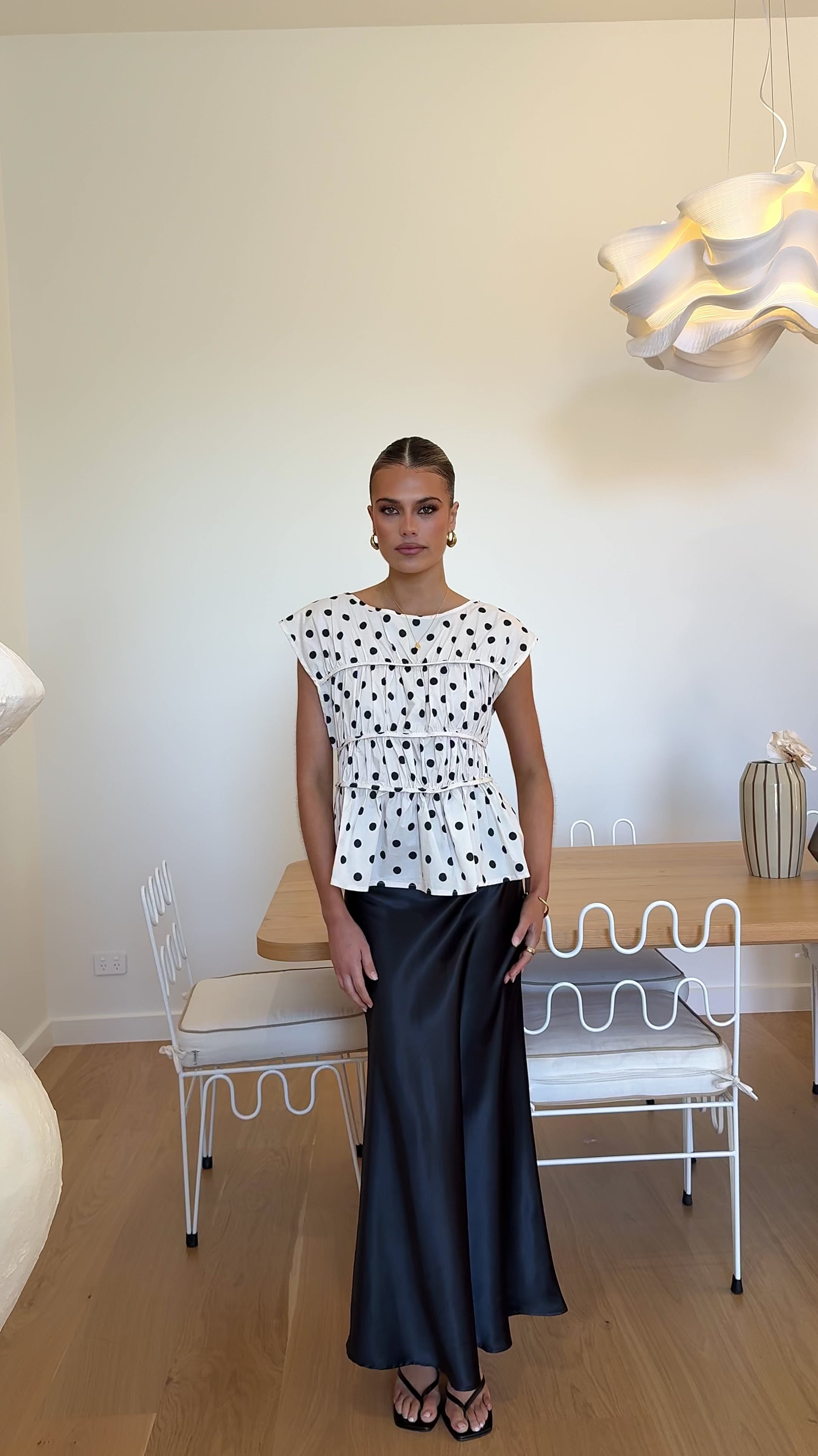 Load video: Harmonia Top - Cream/Black Polka Dot - Billy J