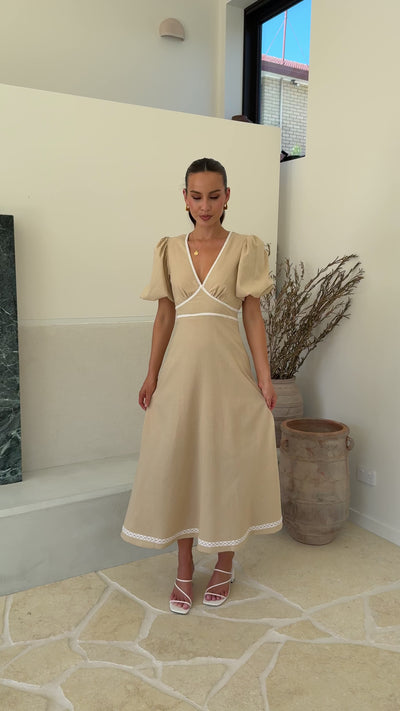 Load and play video in Gallery viewer, Nakisha Maxi Dress - Beige - Billy J
