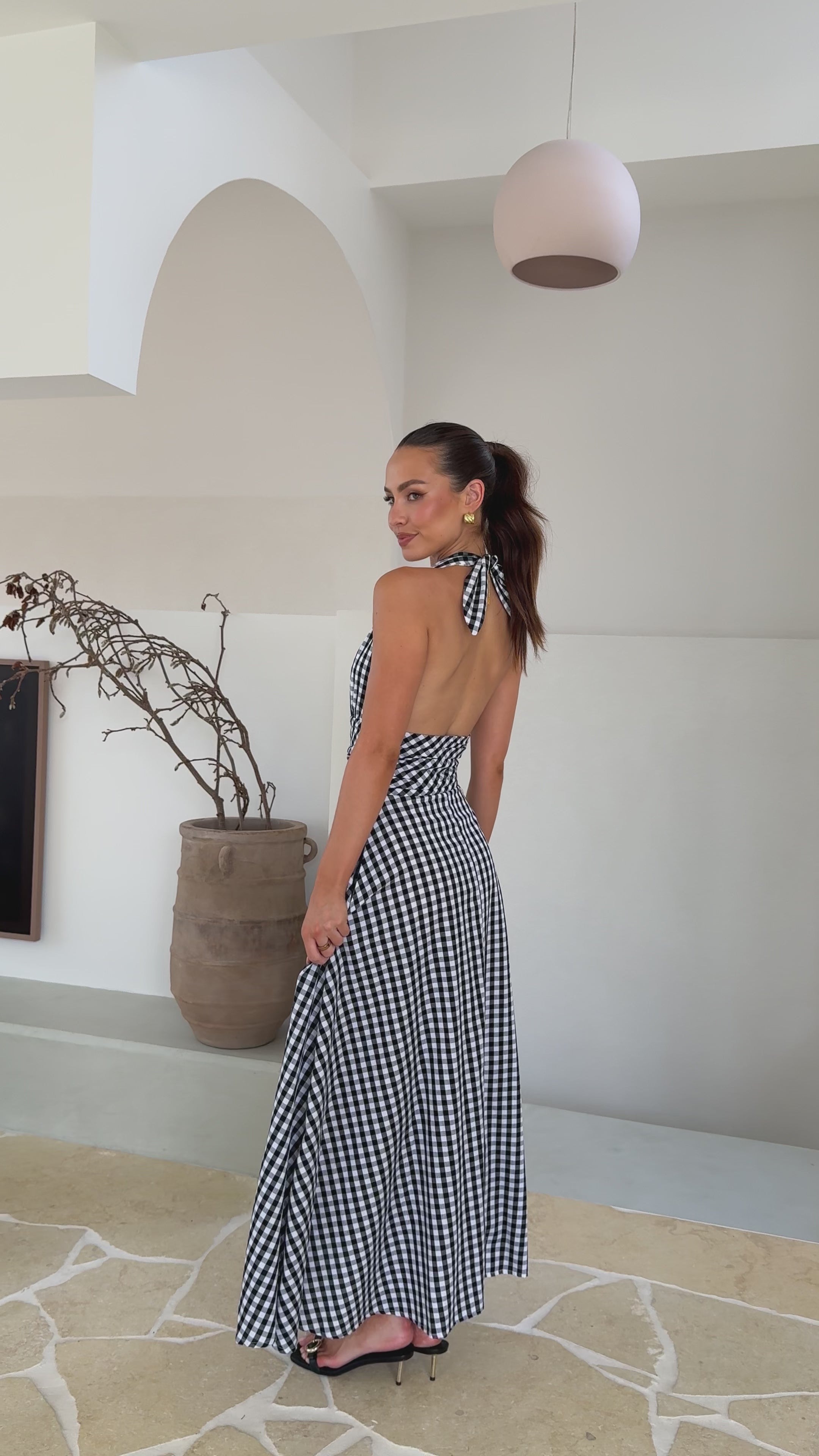 Brydie Halter Maxi Dress - Gingham Black - Billy J