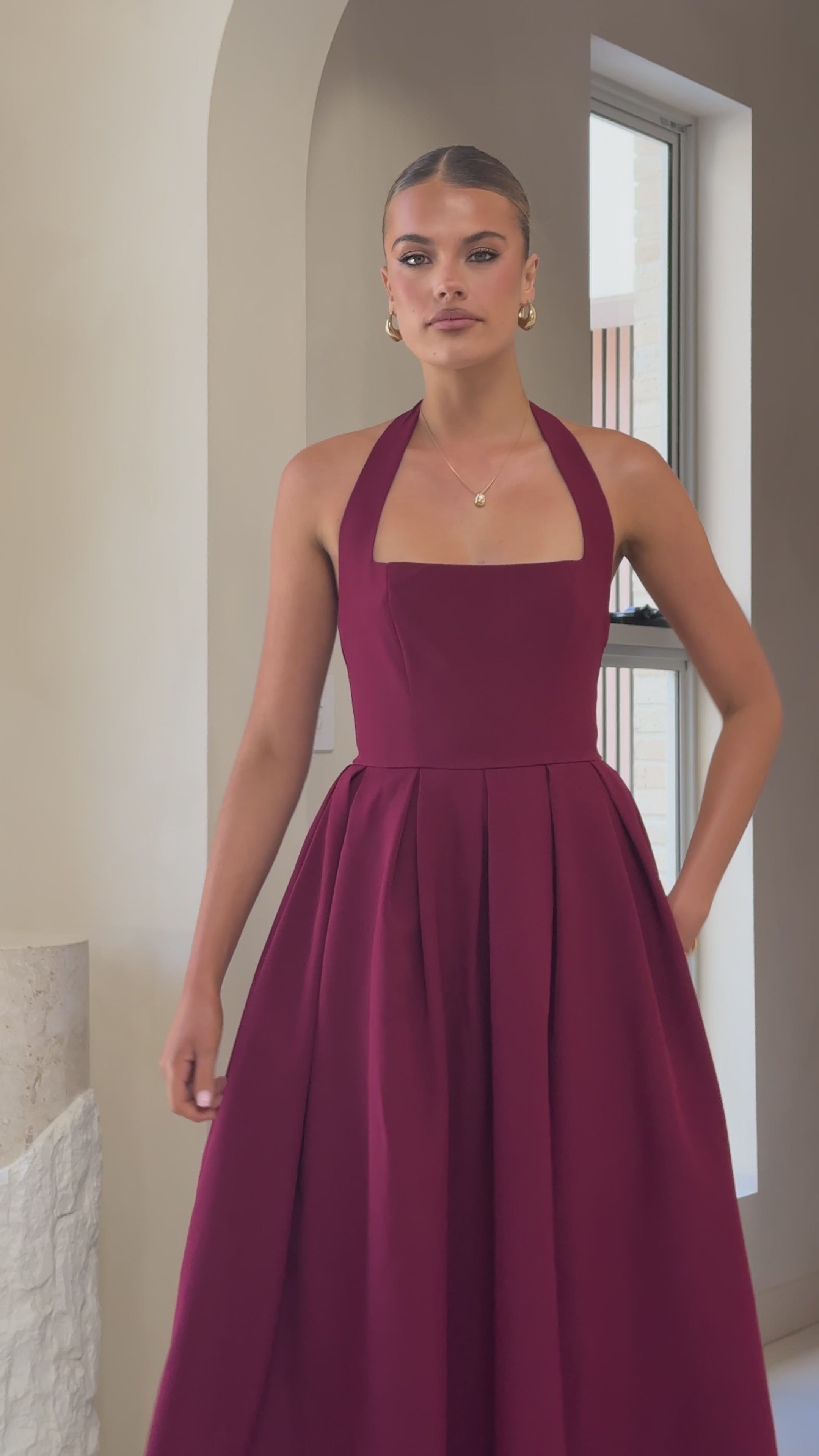 Load video: Kristen Maxi Dress - Wine - Billy J