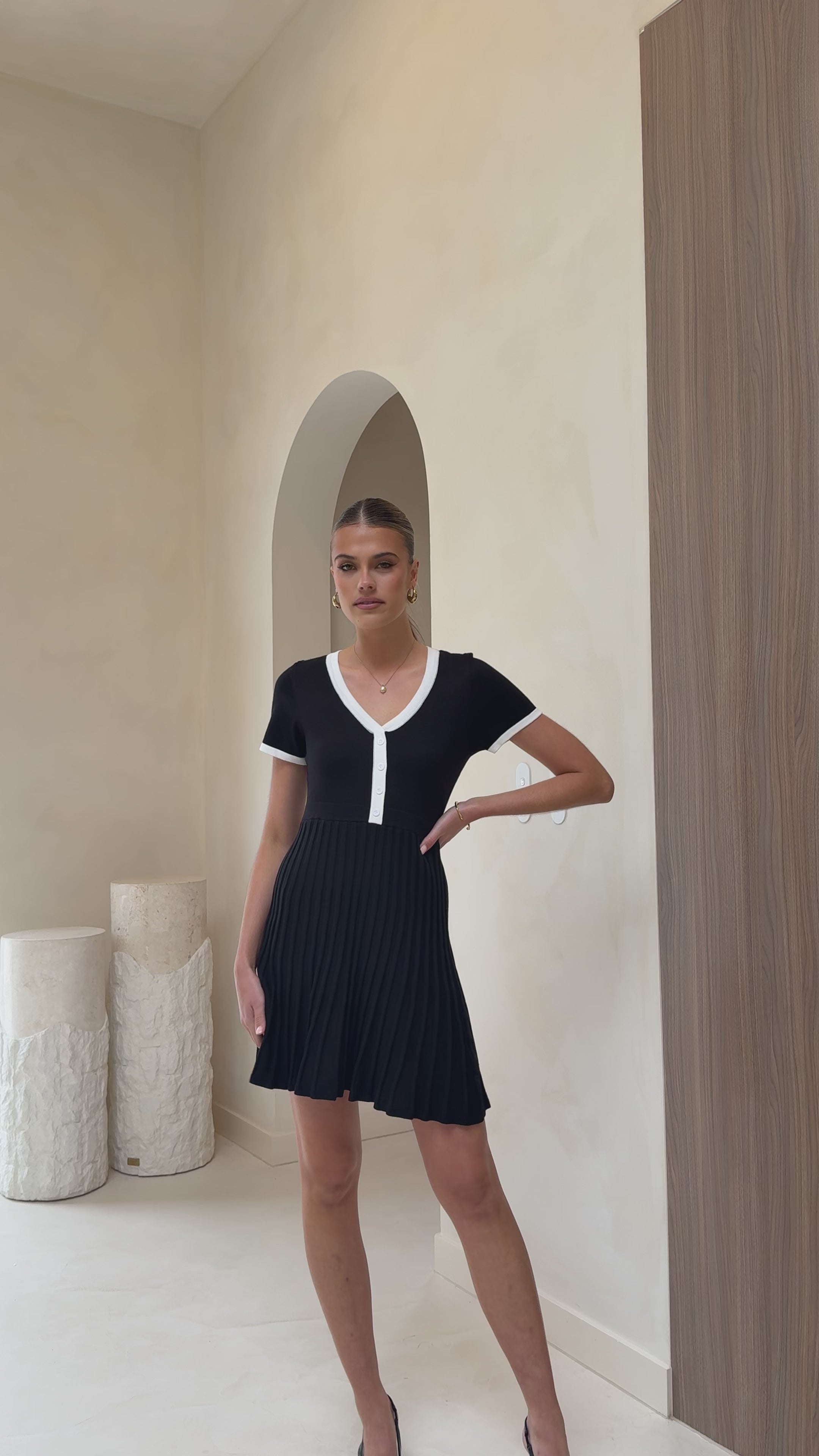 Load video: Kaylee Pleat Dress - Black - Billy J