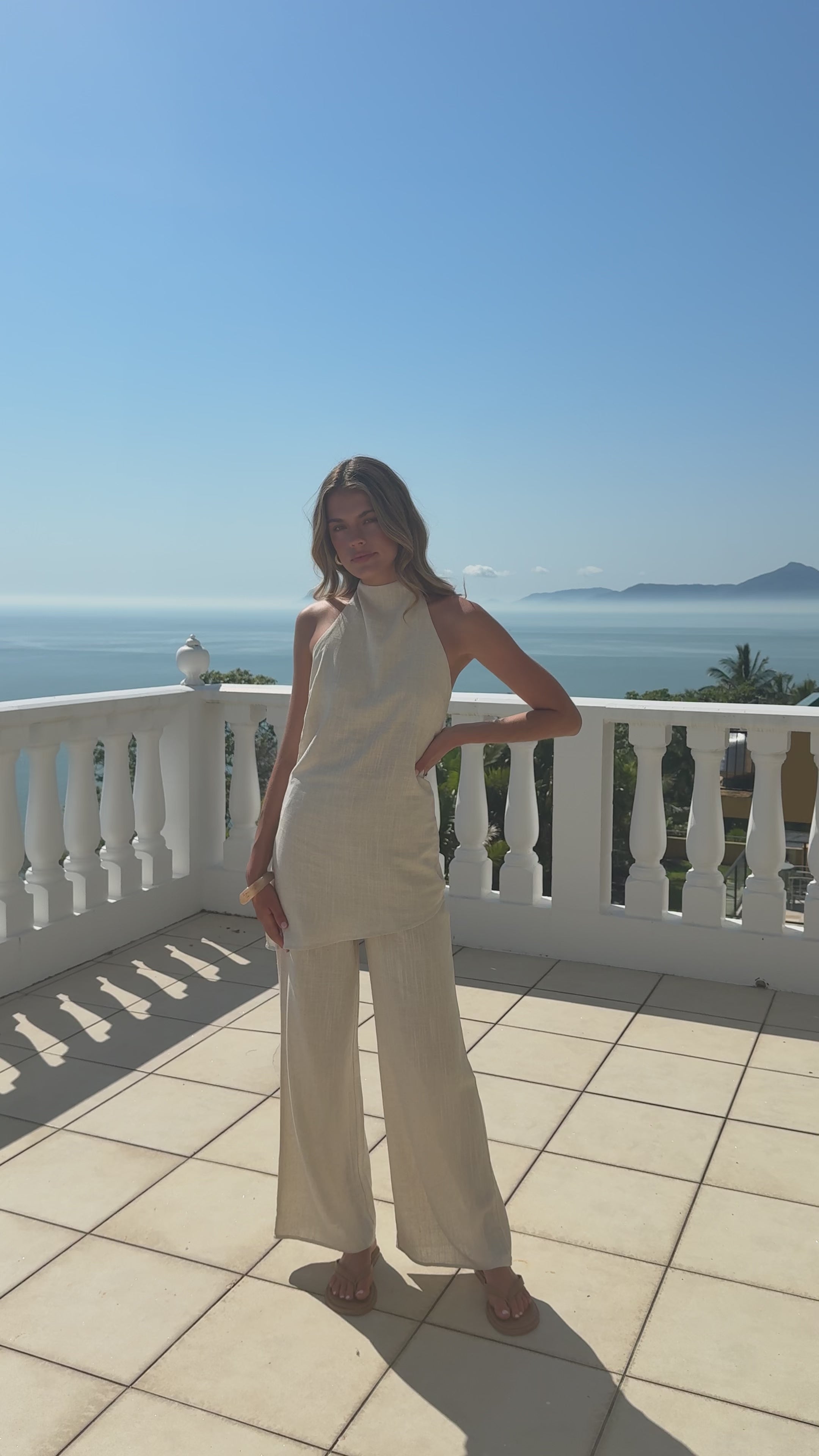 Load video: Clover Halter Top and Pants Set - Oatmeal - Billy J