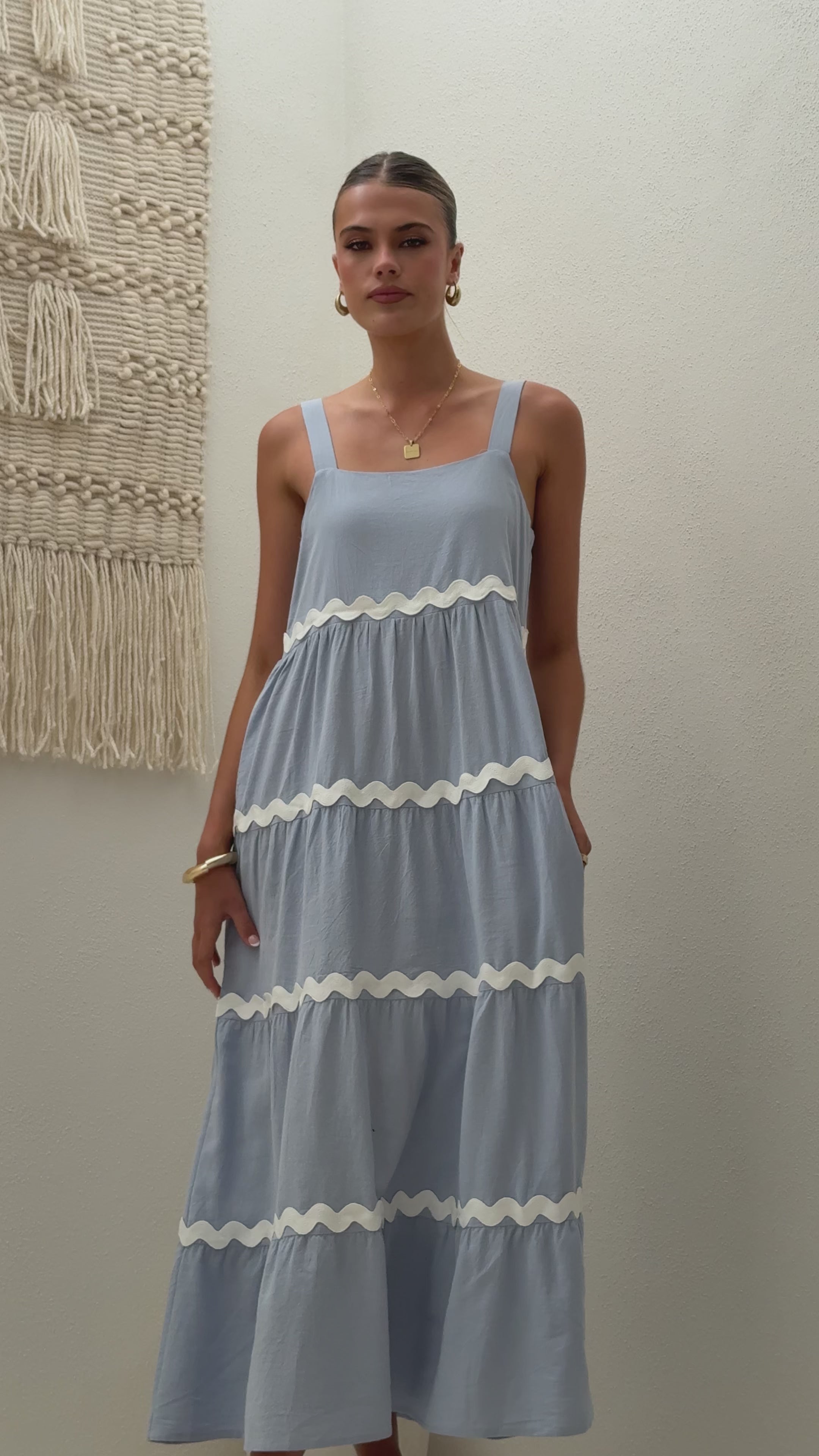 Load video: Lavina Maxi Dress - Blue/White - Billy J
