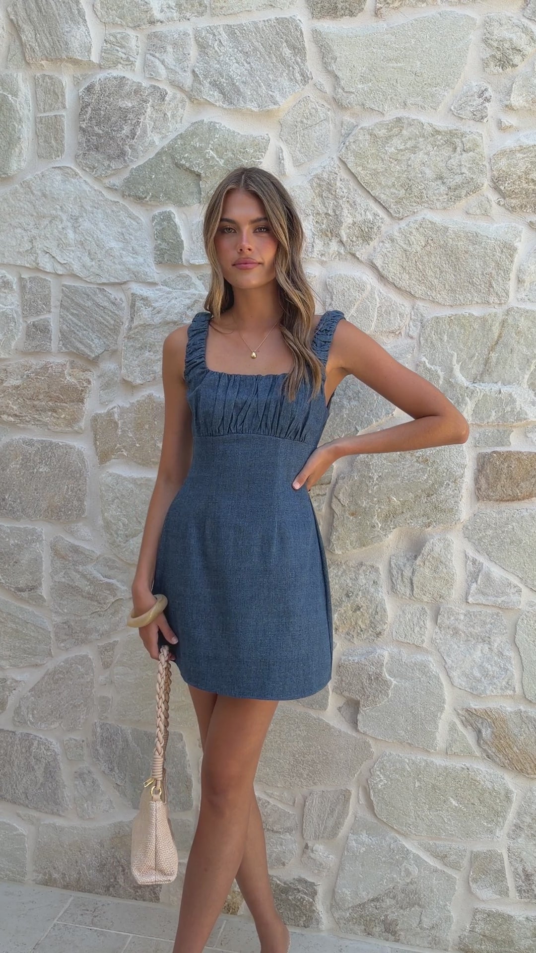 Load video: Adley Mini Dress - Denim - Billy J