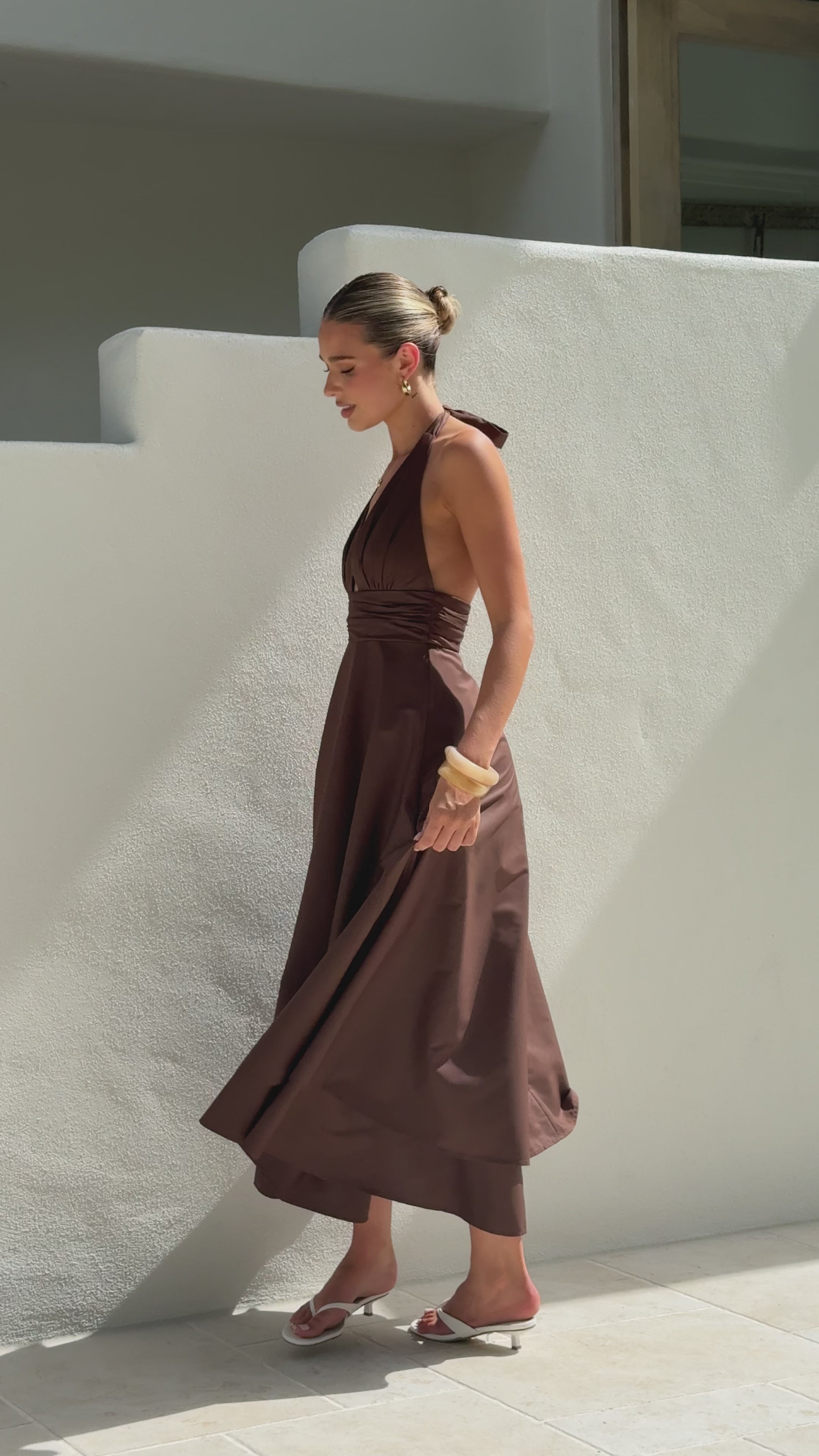 Load video: Kathy Halter Neck Maxi Dress - Chocolate - Billy J