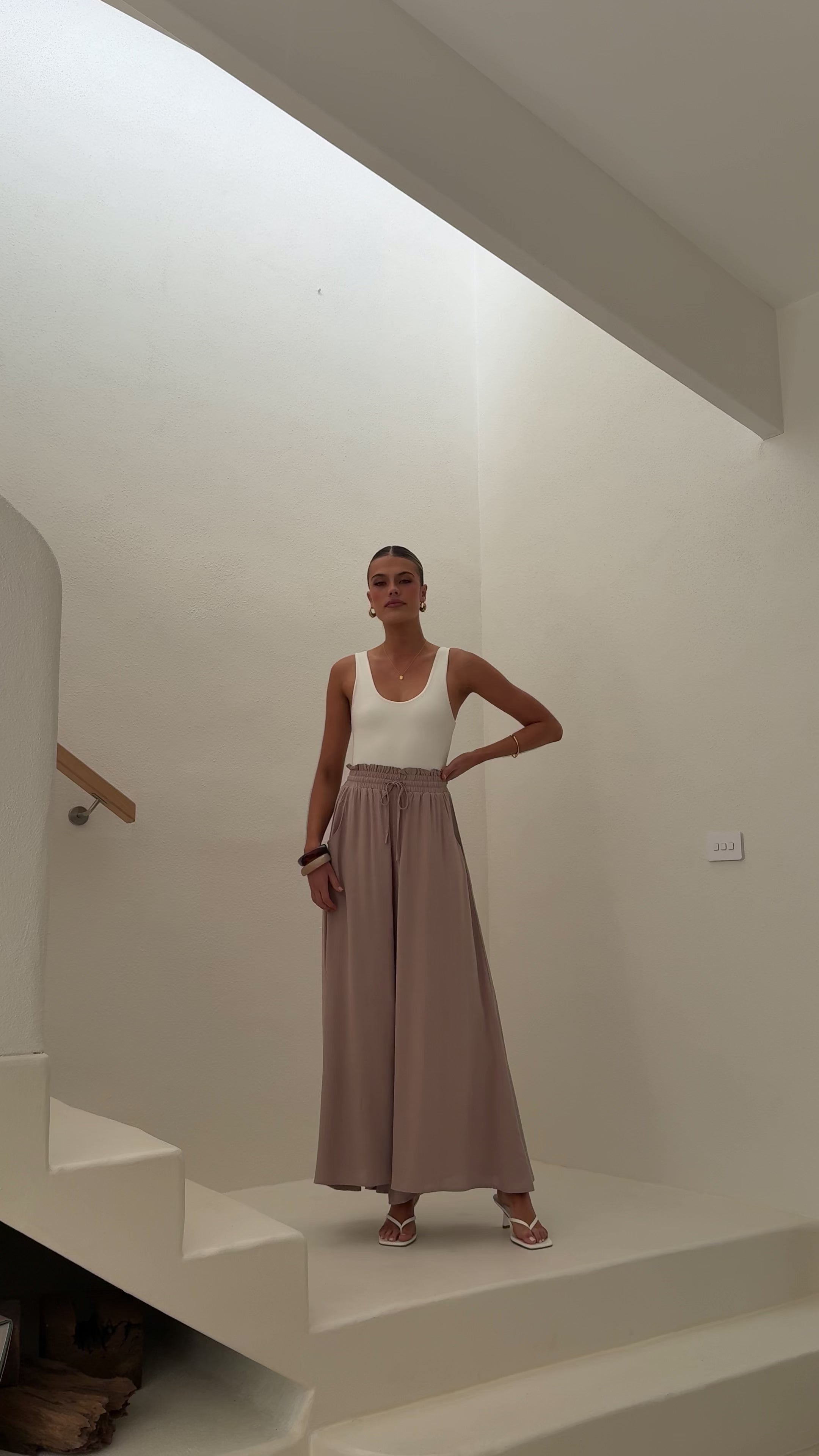 Load video: Avery Wide Leg Pants - Beige - Billy J