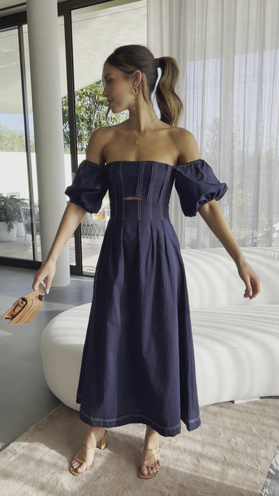 Load and play video in Gallery viewer, Claira Midi Dress - Navy - Billy J
