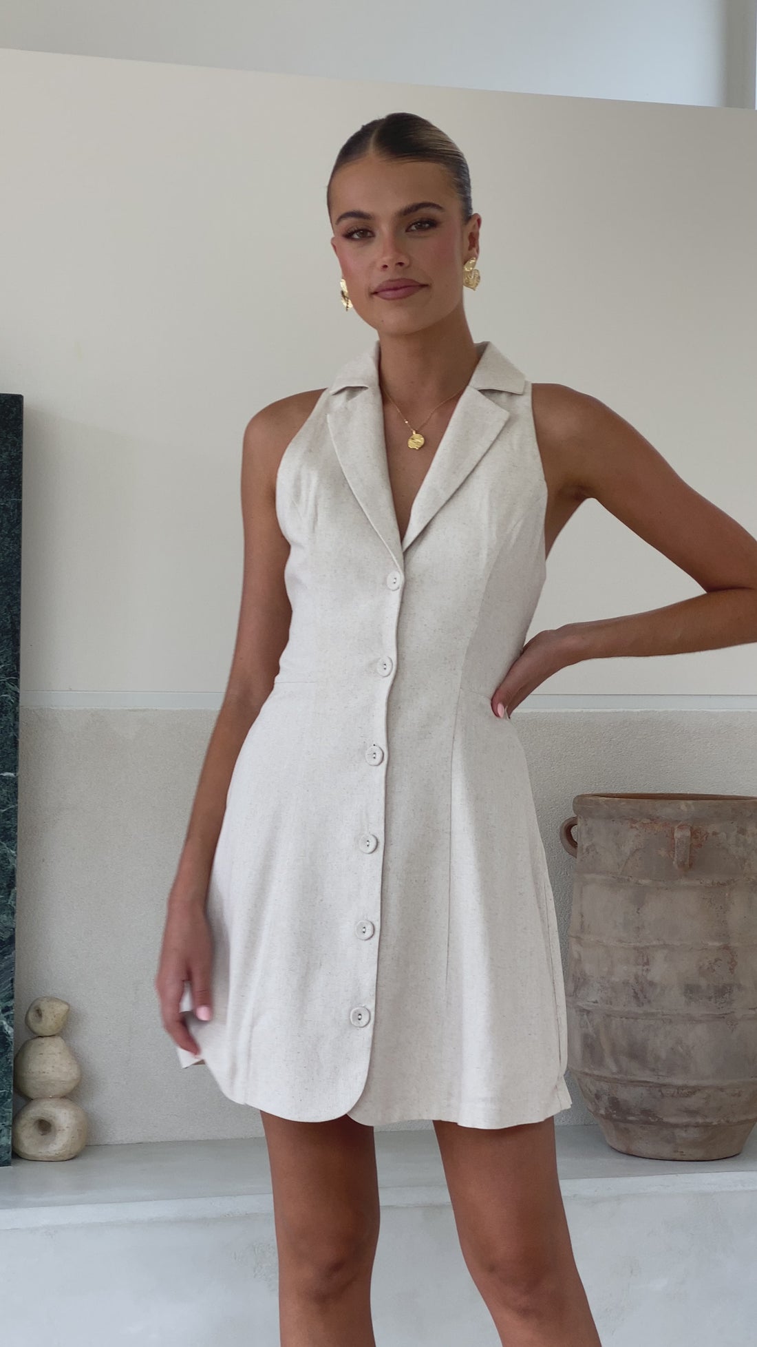 Trixie Button Down Mini Dress - Oat - Billy J
