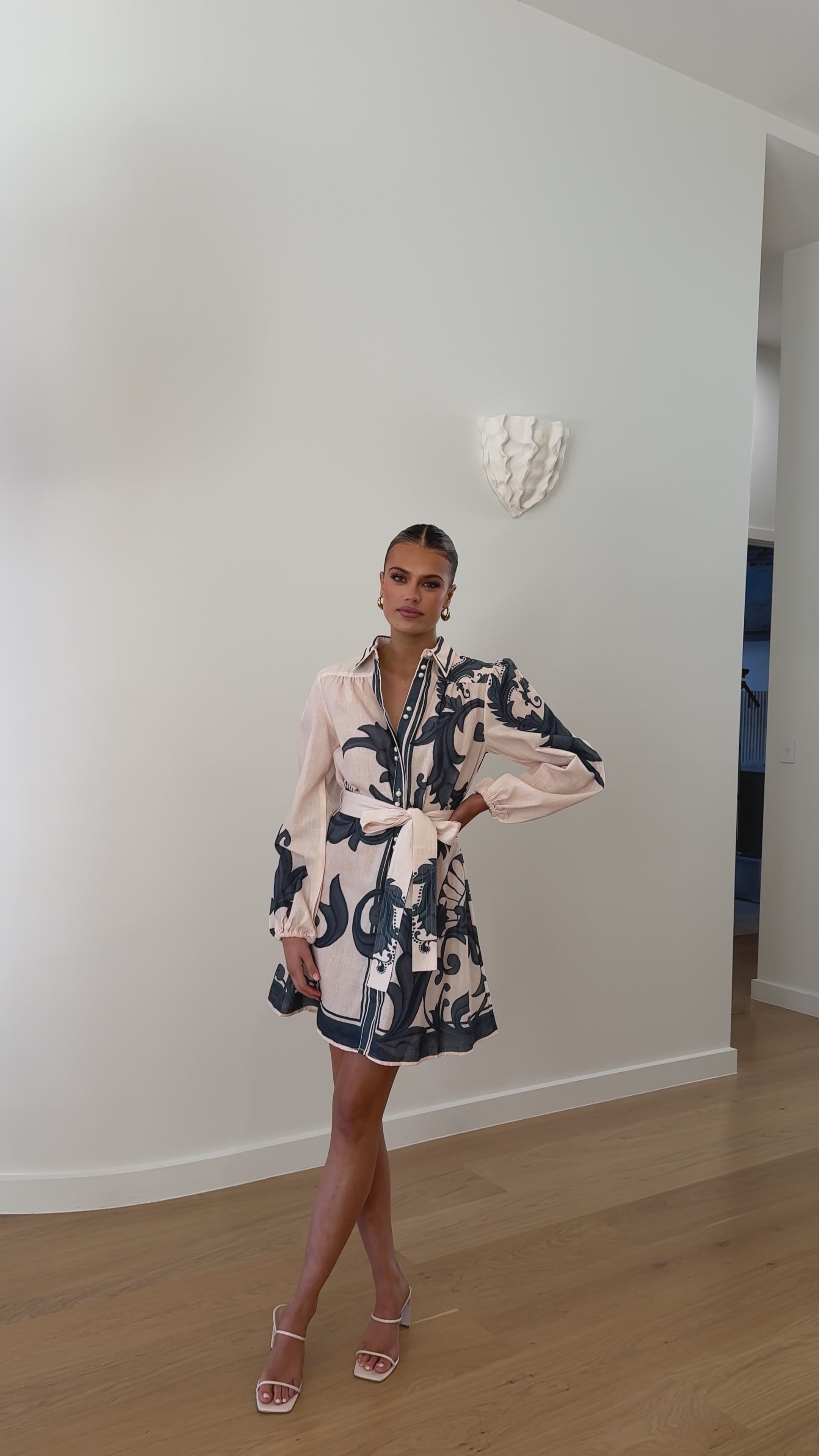 Load video: Lucia Long Sleeve Mini Dress - Cream Zayna - Billy J