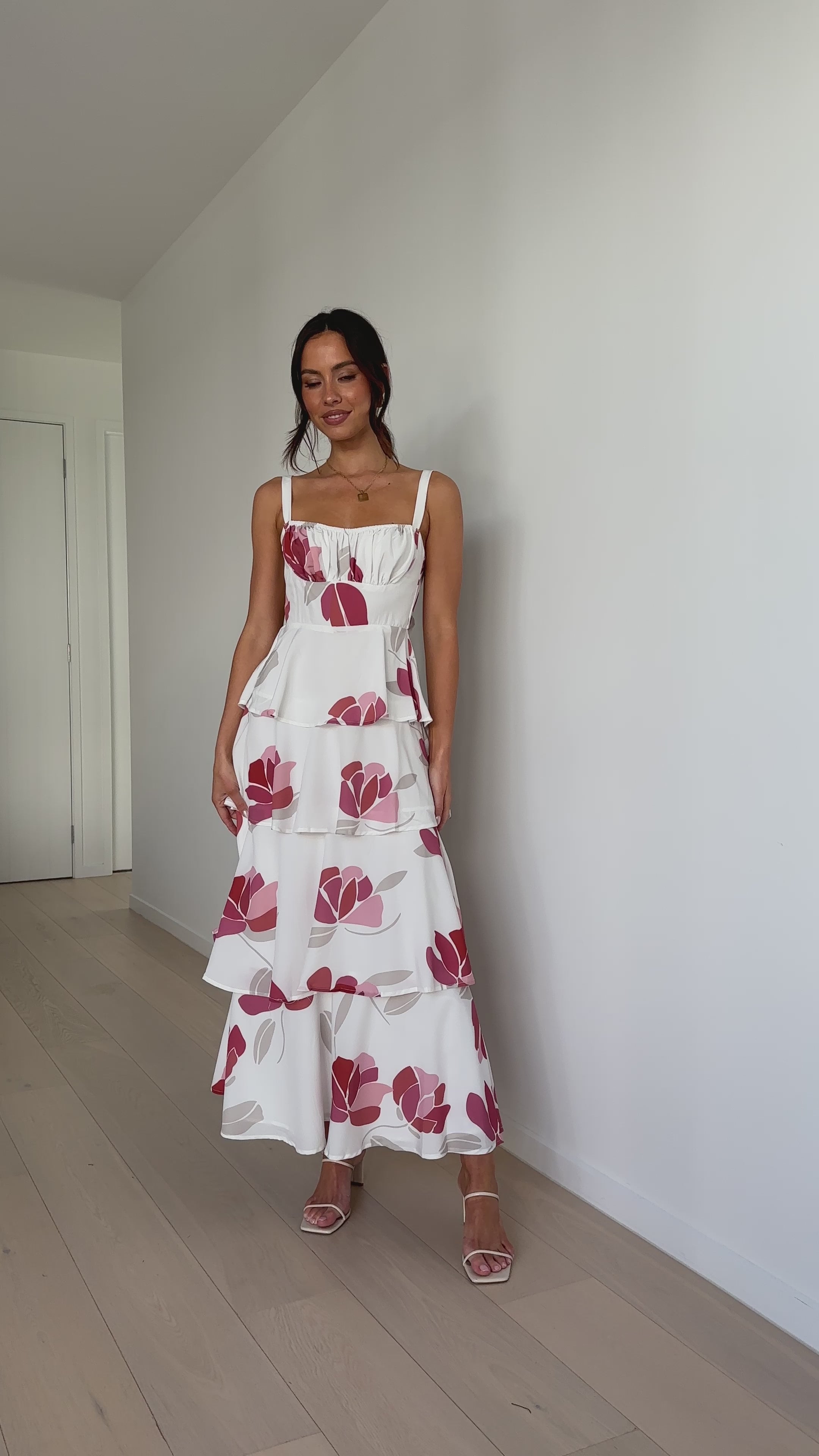 Odilia Maxi Dress - White/Pink Floral - Billy J