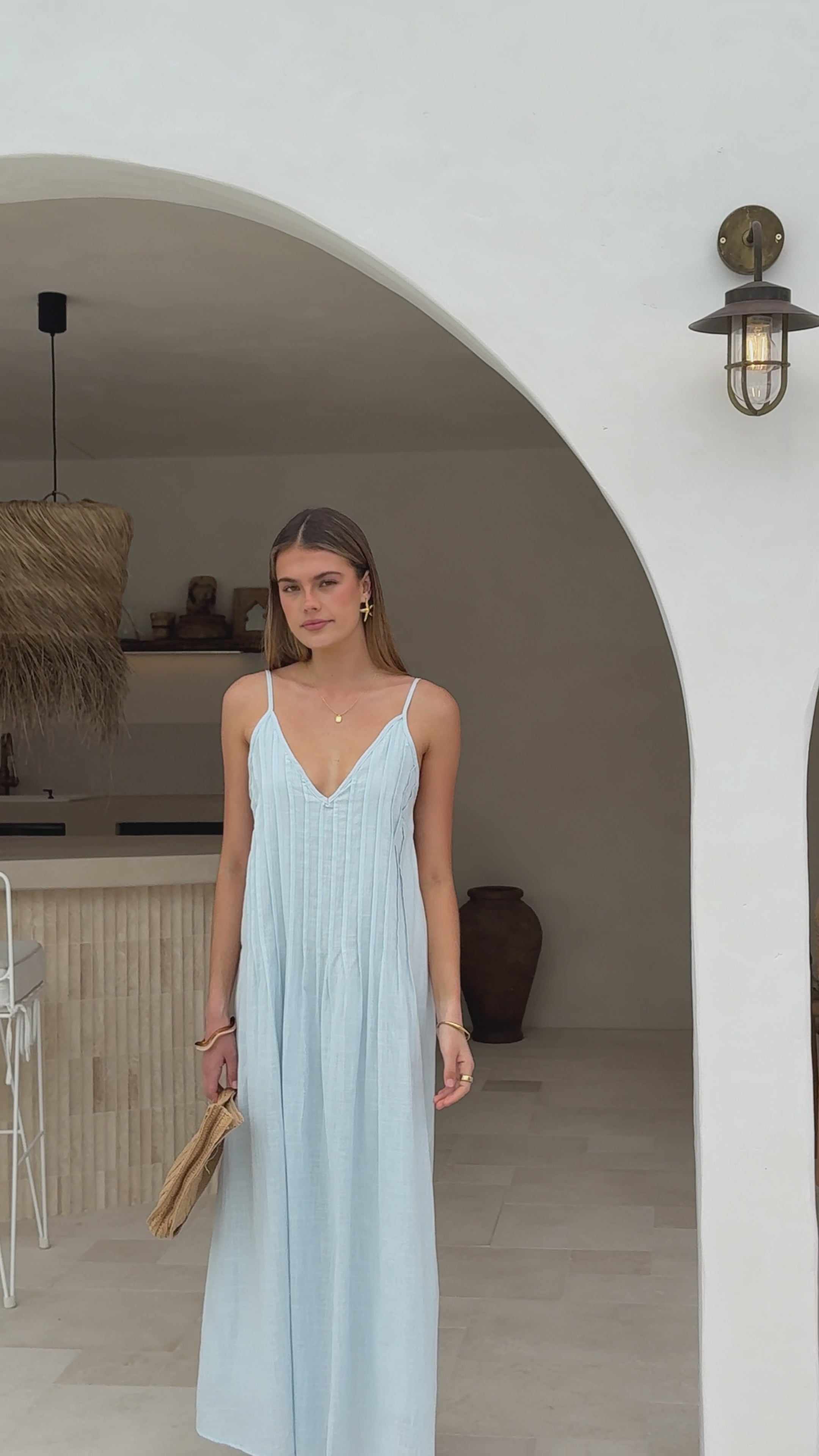 Load video: Aspen Maxi Dress - Baby Blue - Billy J