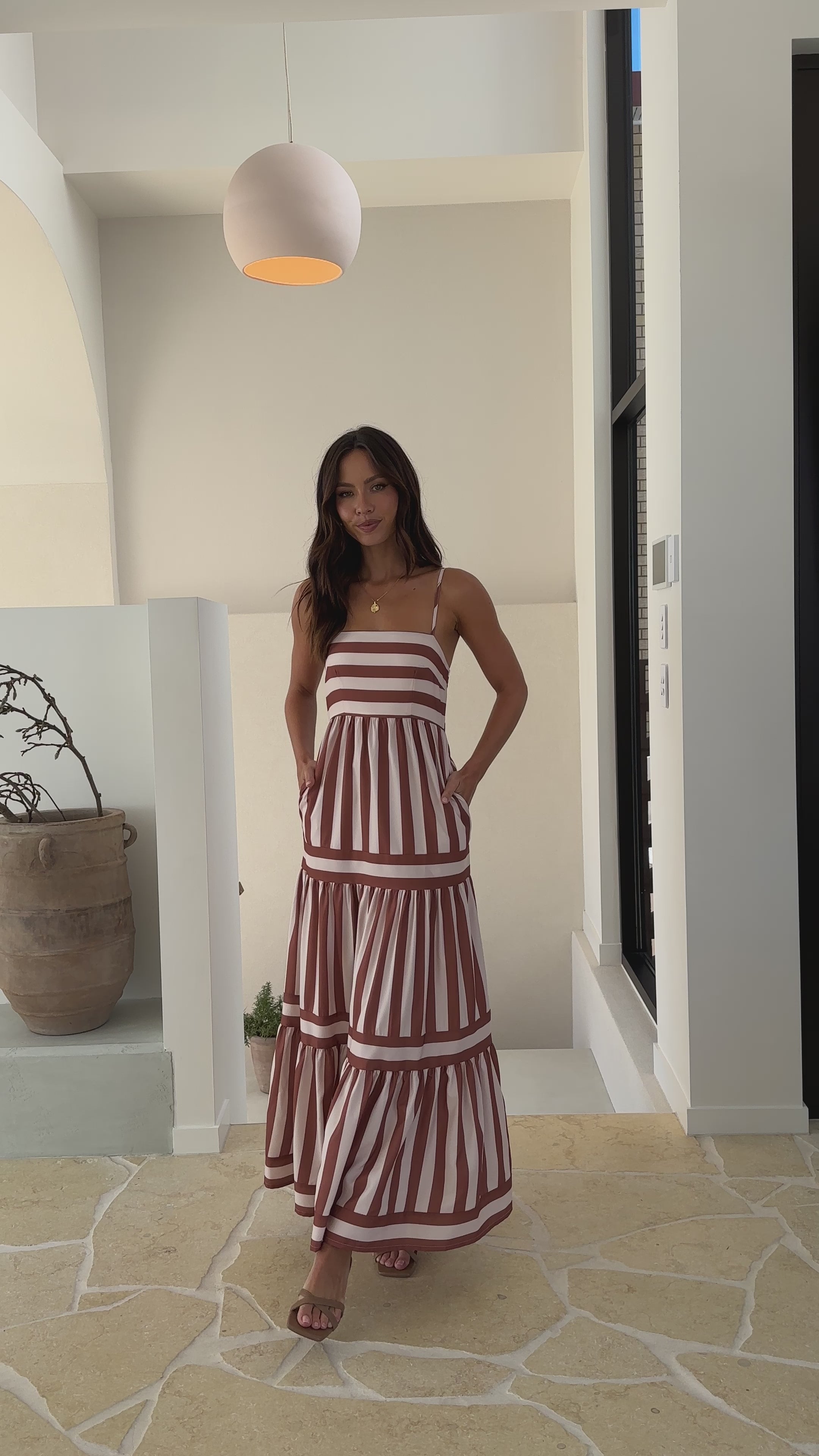 Terrah Maxi Dress - Brown/Cream Stripe - Billy J