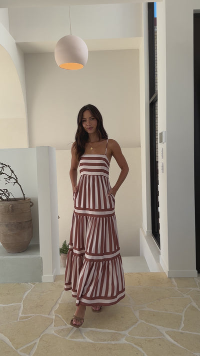 Load and play video in Gallery viewer, Terrah Maxi Dress - Brown/Cream Stripe - Billy J
