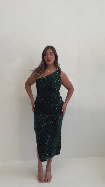 Load and play video in Gallery viewer, Anna Maxi Dress - Emerald Sequins - Billy J
