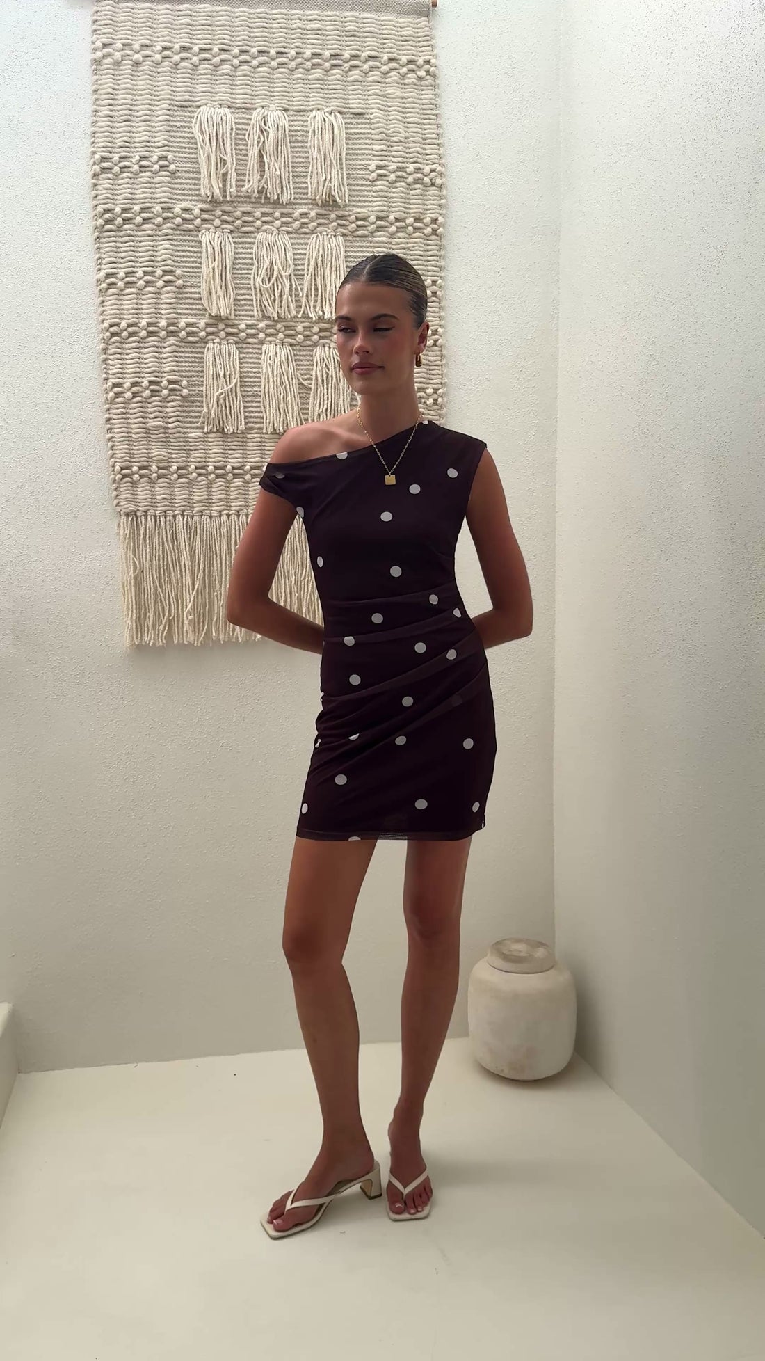 Zariah Mini Dress - Brown / White Polka Dot - Billy J