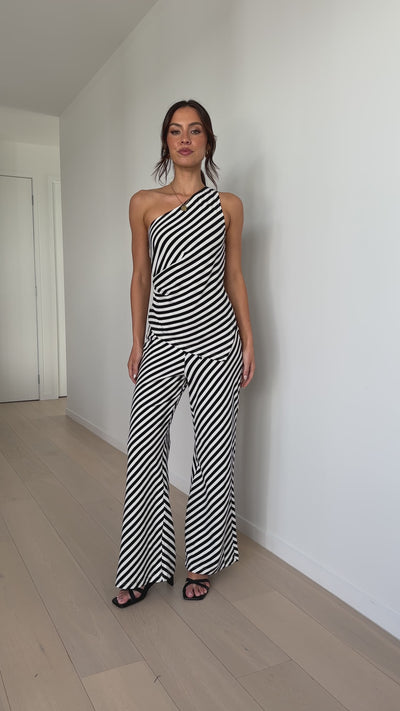 Load and play video in Gallery viewer, Palani One Shoulder Top - Black / White Stripe - Billy J
