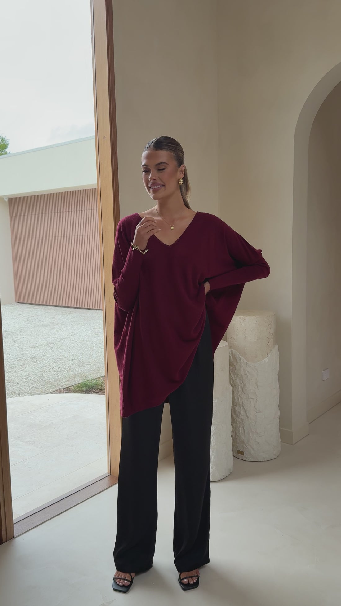 Amalia Knit Top - Burgundy - Billy J