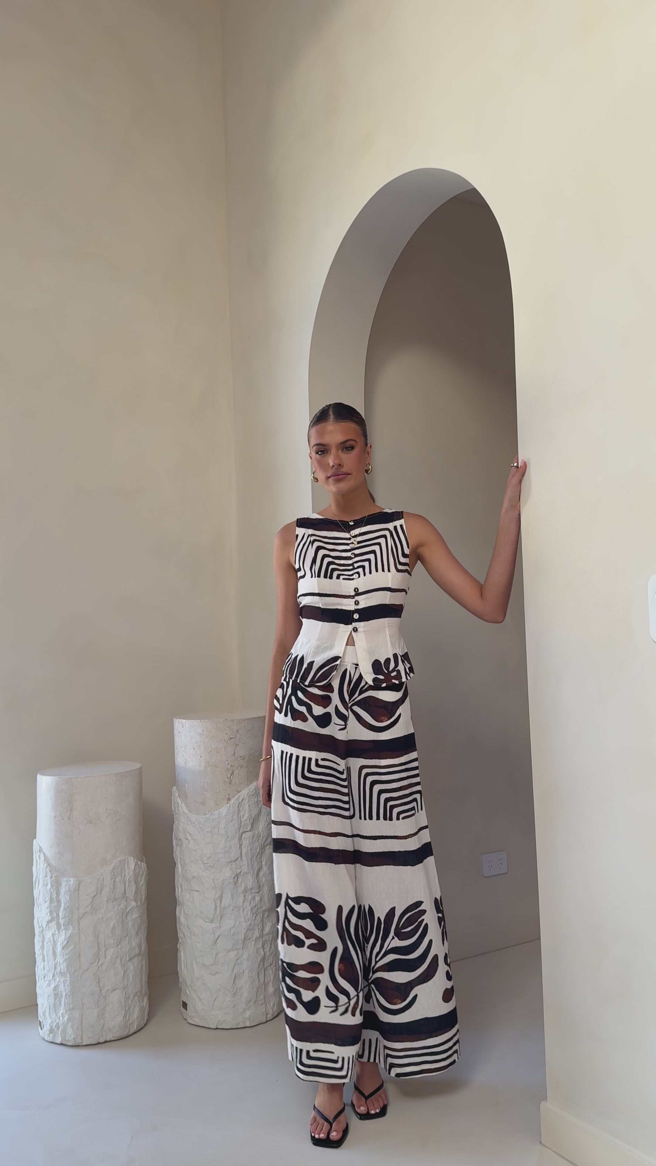 Load video: Briar Wide Leg Pants - Chocolate Abstract - Billy J