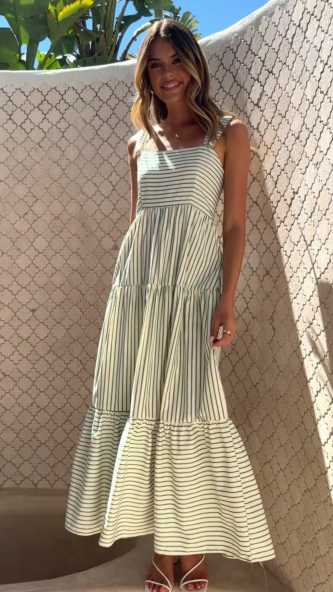 Laylah Maxi Dress - Green Stripe - Billy J