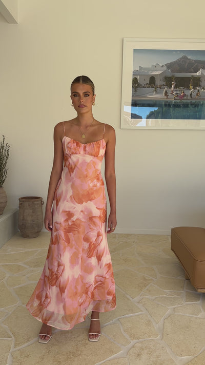 Load and play video in Gallery viewer, Sabian Maxi Dress - Orange Floral - Billy J
