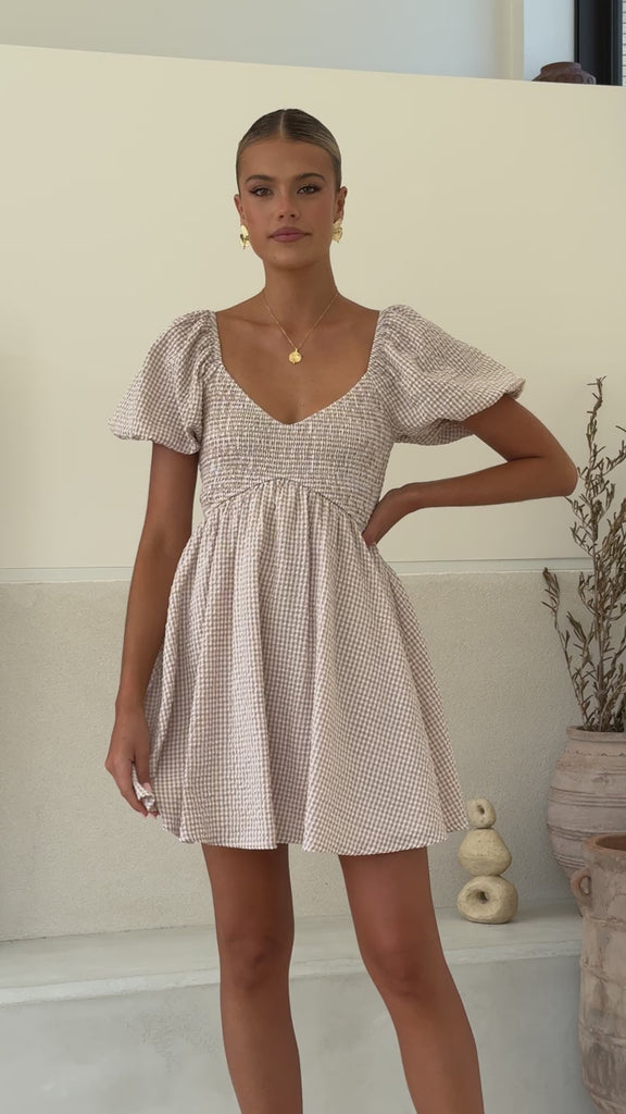 Sahirah Mini Dress - Beige / White Gingham - Billy J