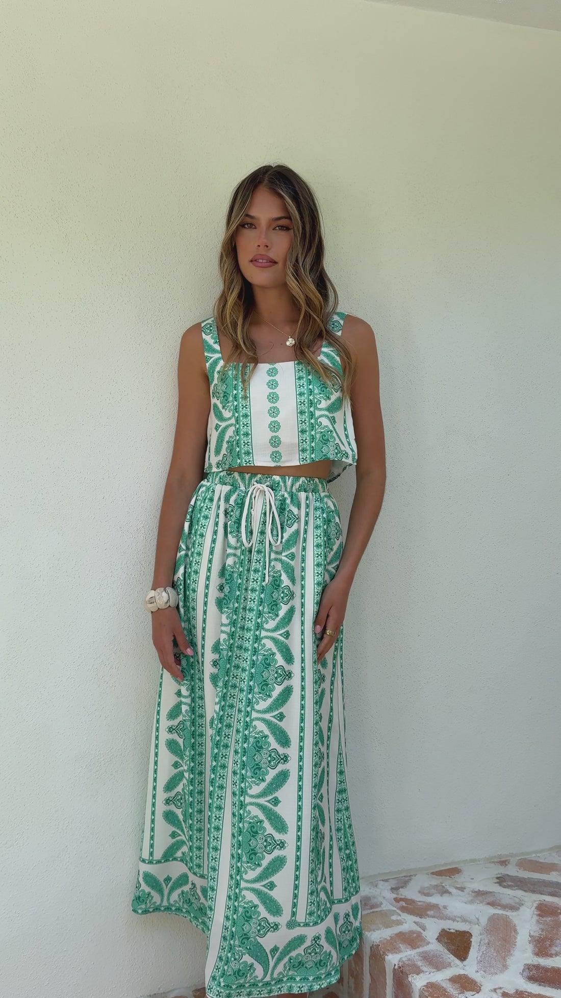Jasmine Maxi Skirt - Green Aztec - Billy J