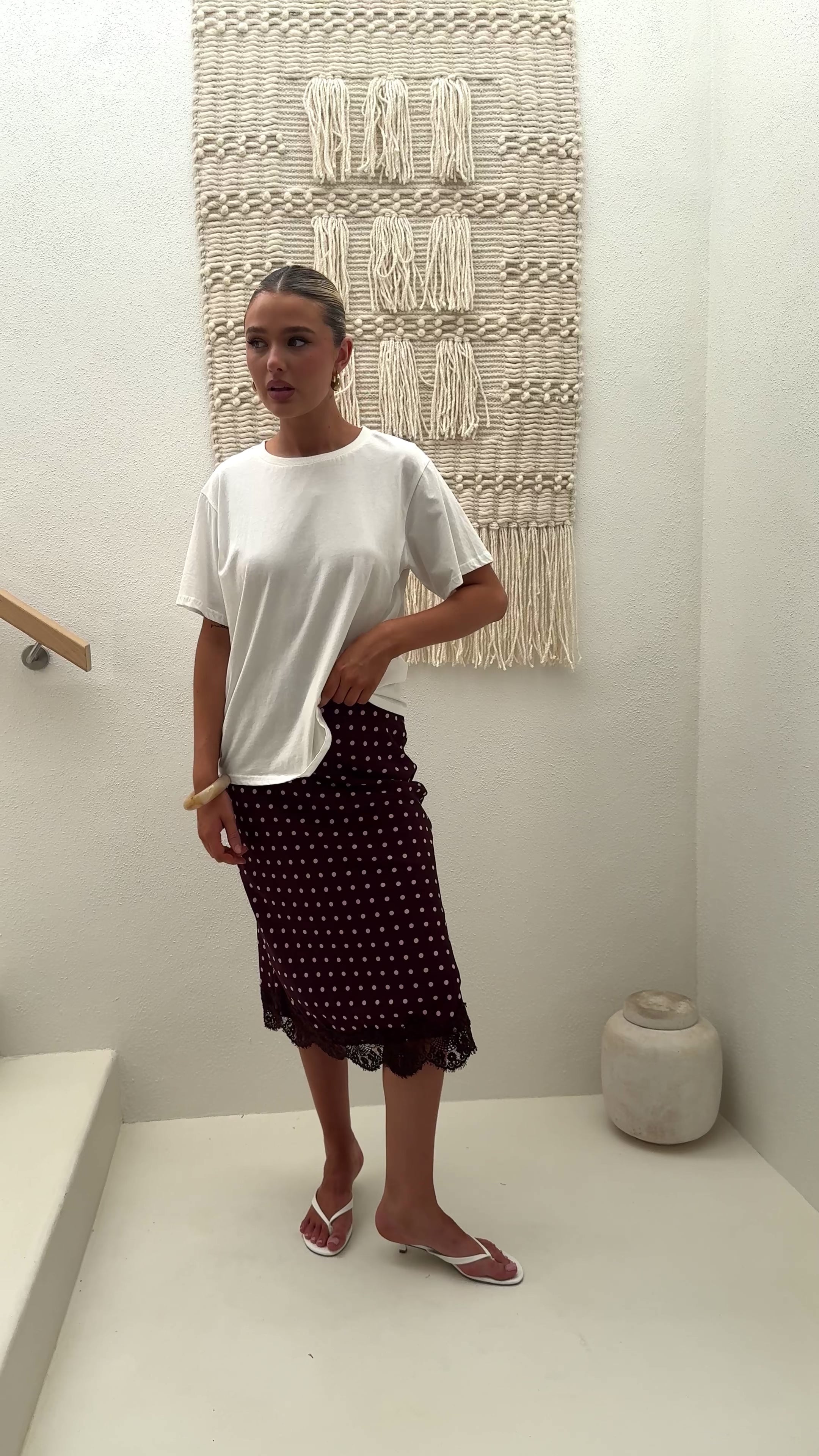 Load video: Ria Midi Skirt - Burgundy/Pink Polka - Billy J
