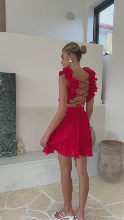 Load and play video in Gallery viewer, Galilhai Mini Dress - Red - Billy J
