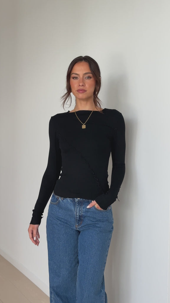 Leya Long Sleeve Top - Black - Billy J