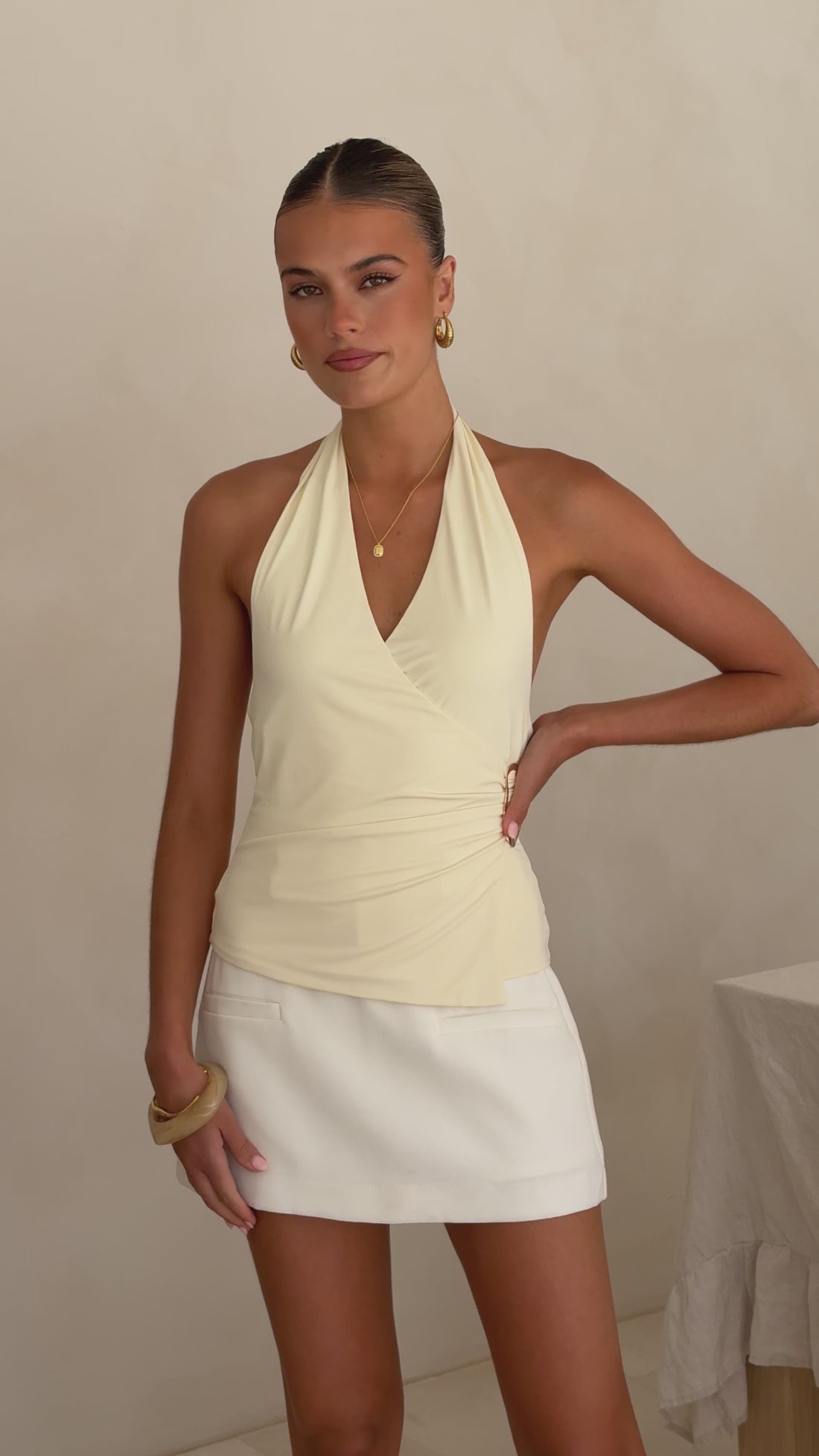 Brylen Halter Neck Top - Butter - Billy J