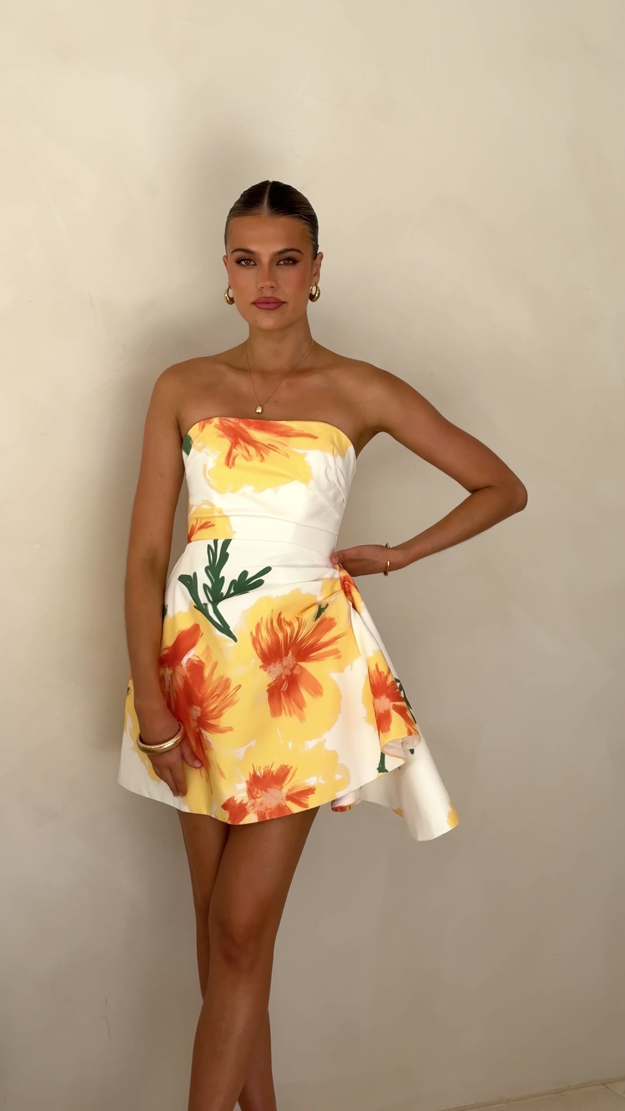 Load video: Hanae Mini Dress - Yellow Floral - Billy J