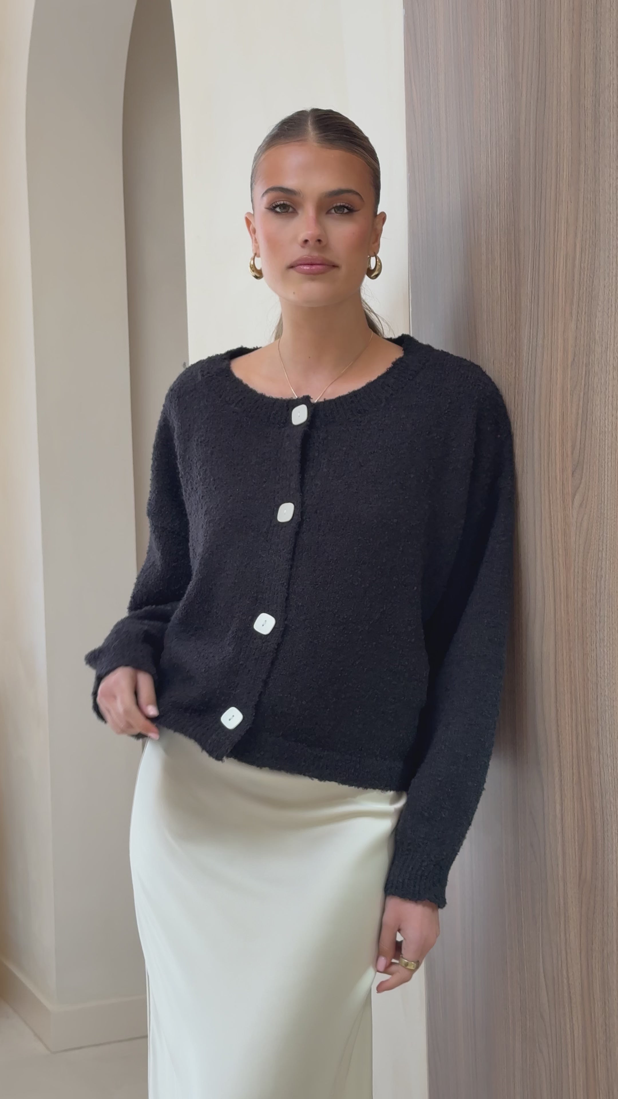 Load video: Zelara Knit Cardigan - Black - Billy J