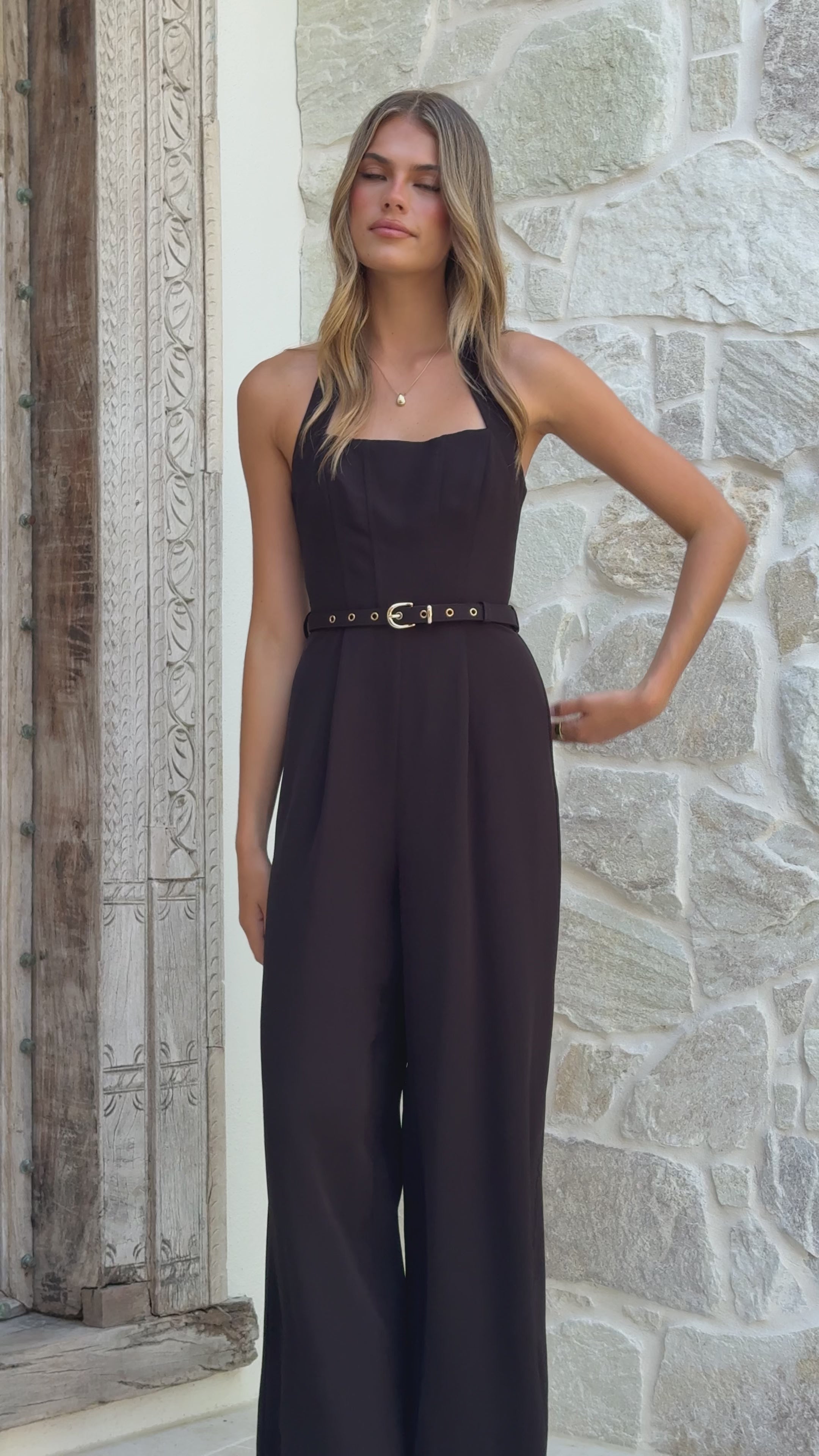 Load video: Cleo Jumpsuit - Black - Billy J