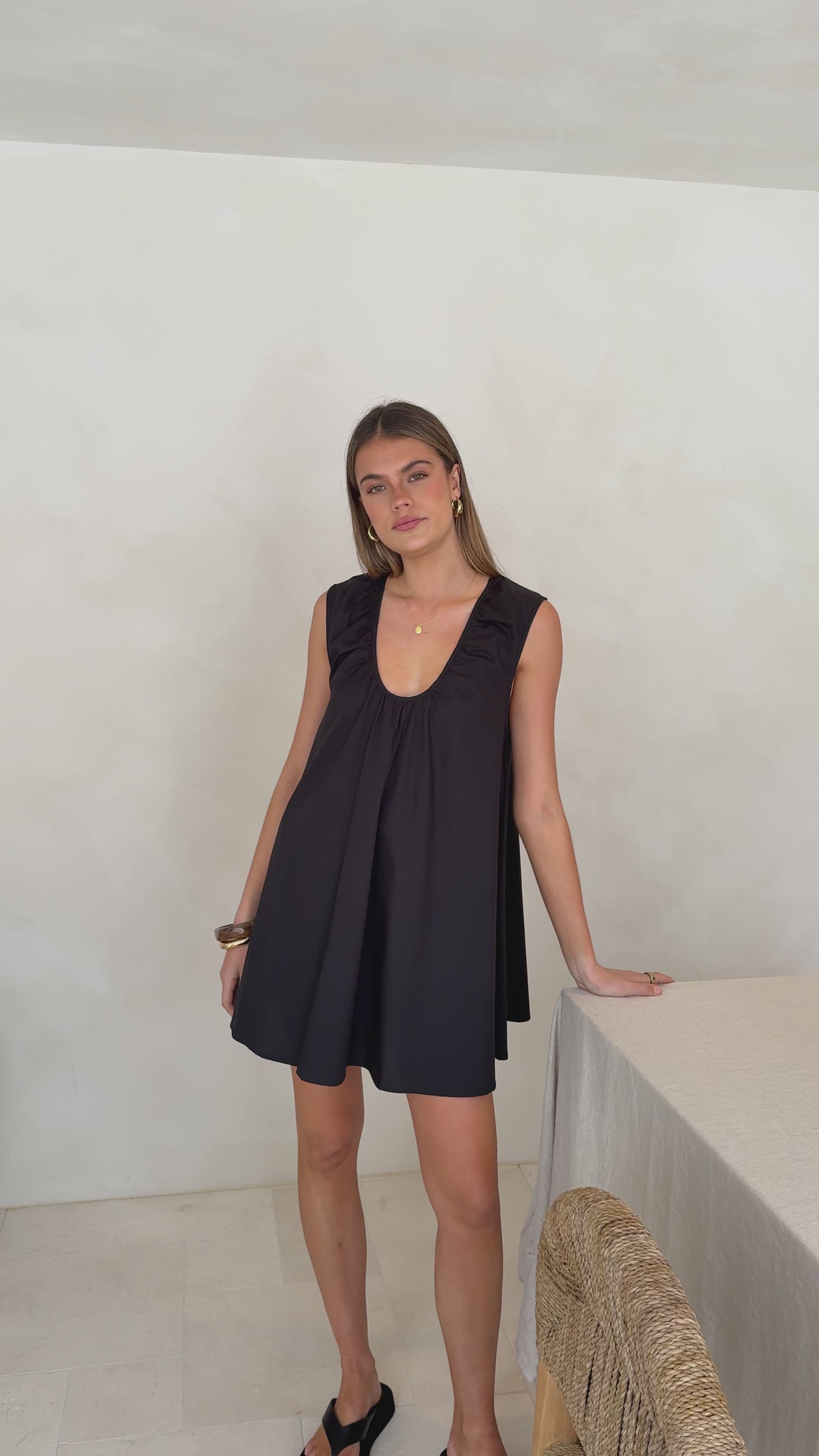 Load video: Vanessa Mini Dress - Black - Billy J