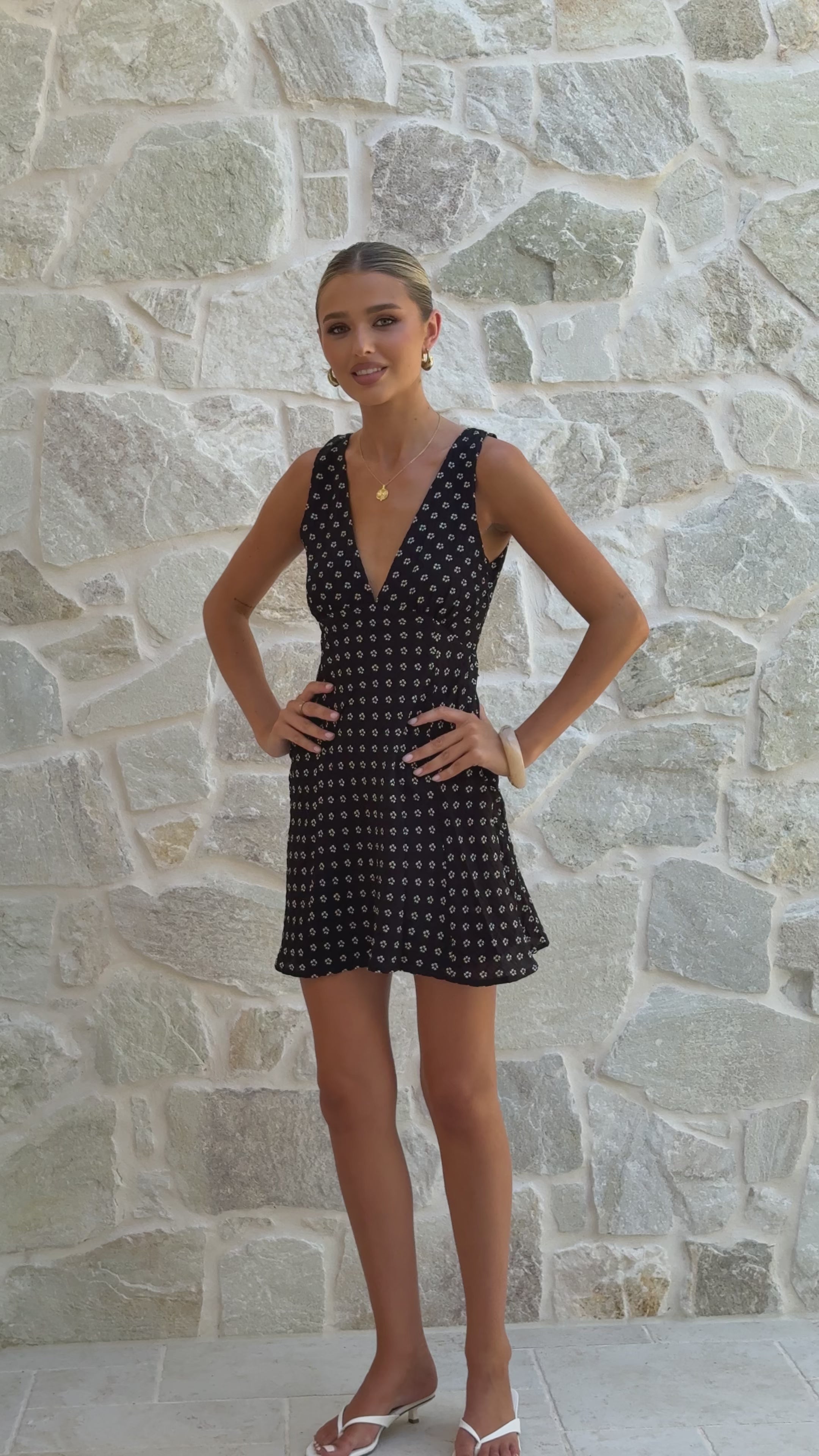 Load video: Gabriella Mini Dress - Black Floral - Billy J