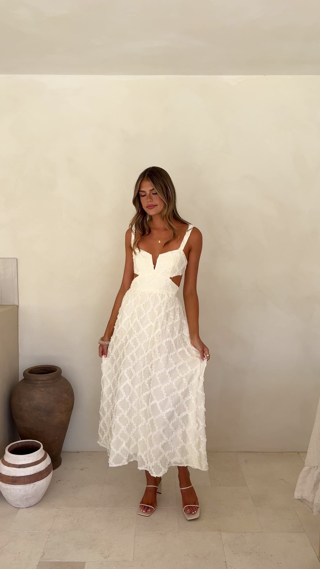 Jenny Side Cut Midi Dress - Cream - Billy J