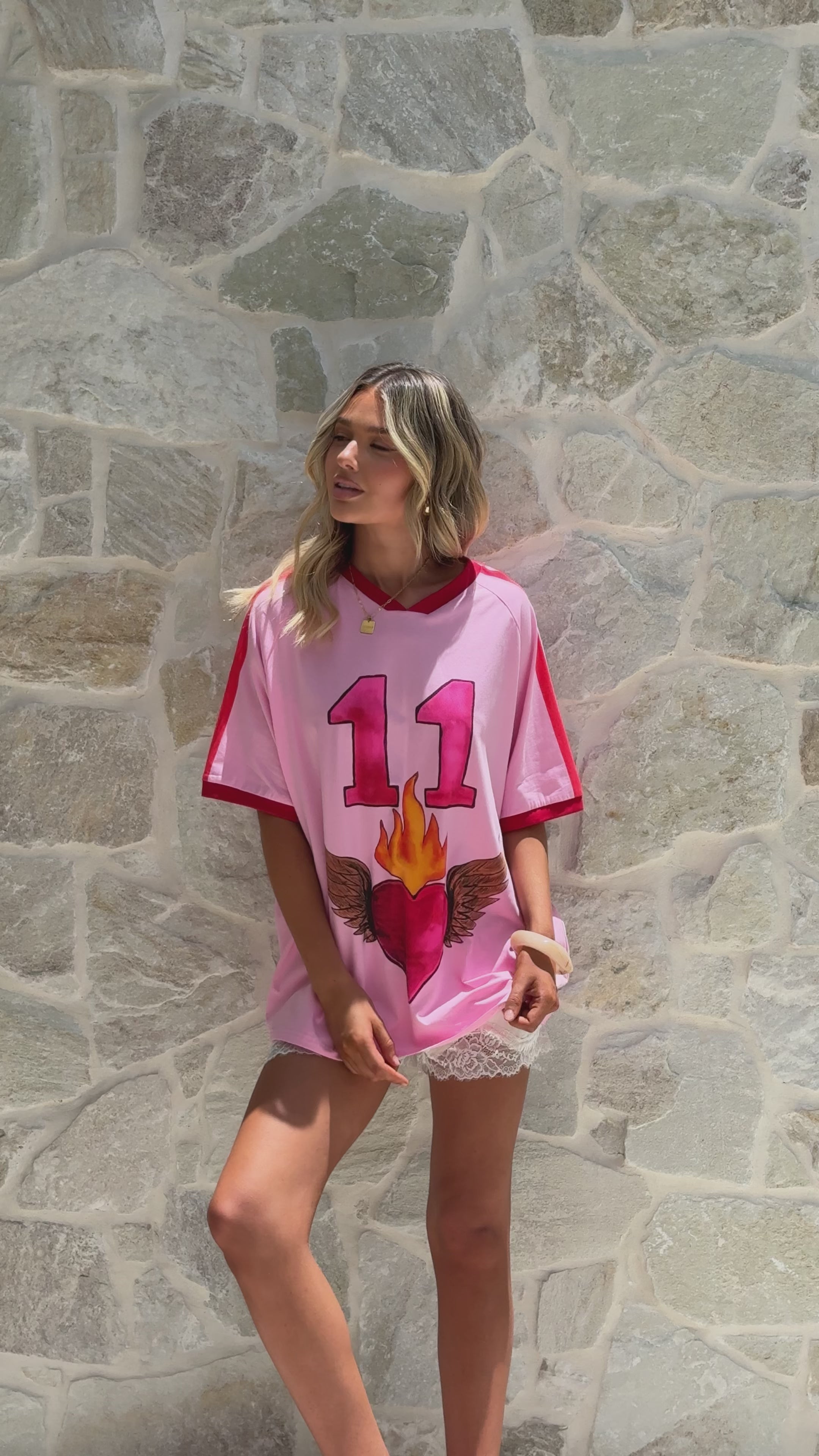 Load video: Eleven Oversized Tee - Pink / Red - Billy J