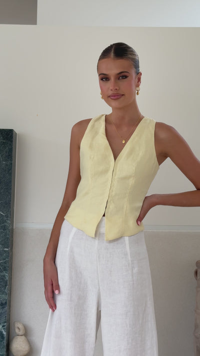 Load and play video in Gallery viewer, Brianne Linen Vest - Yellow - Billy J
