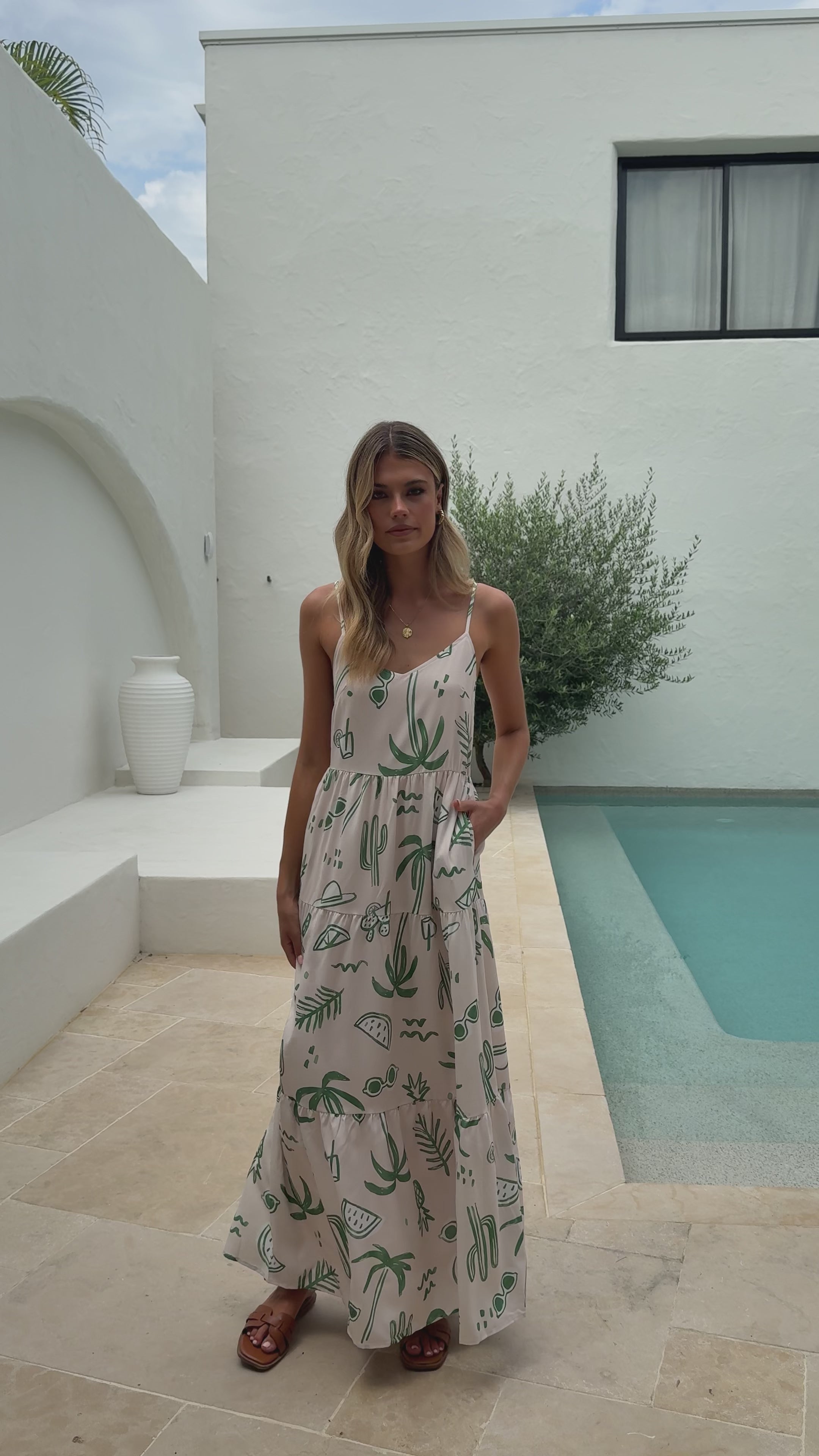 Kyla Maxi Dress - Green Palm - Billy J