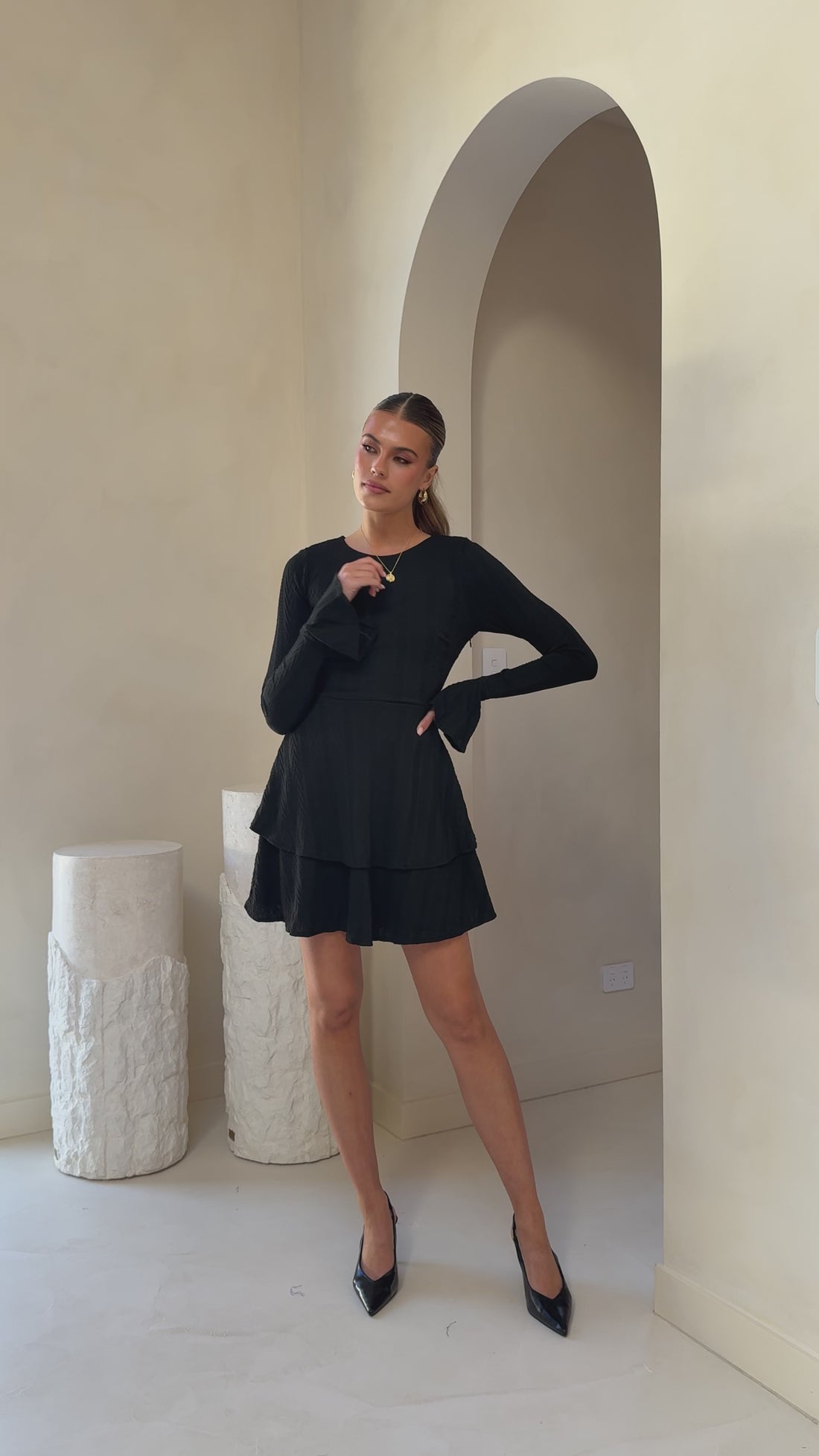 Dasha Long Sleeve Knit Mini Dress - Black - Billy J