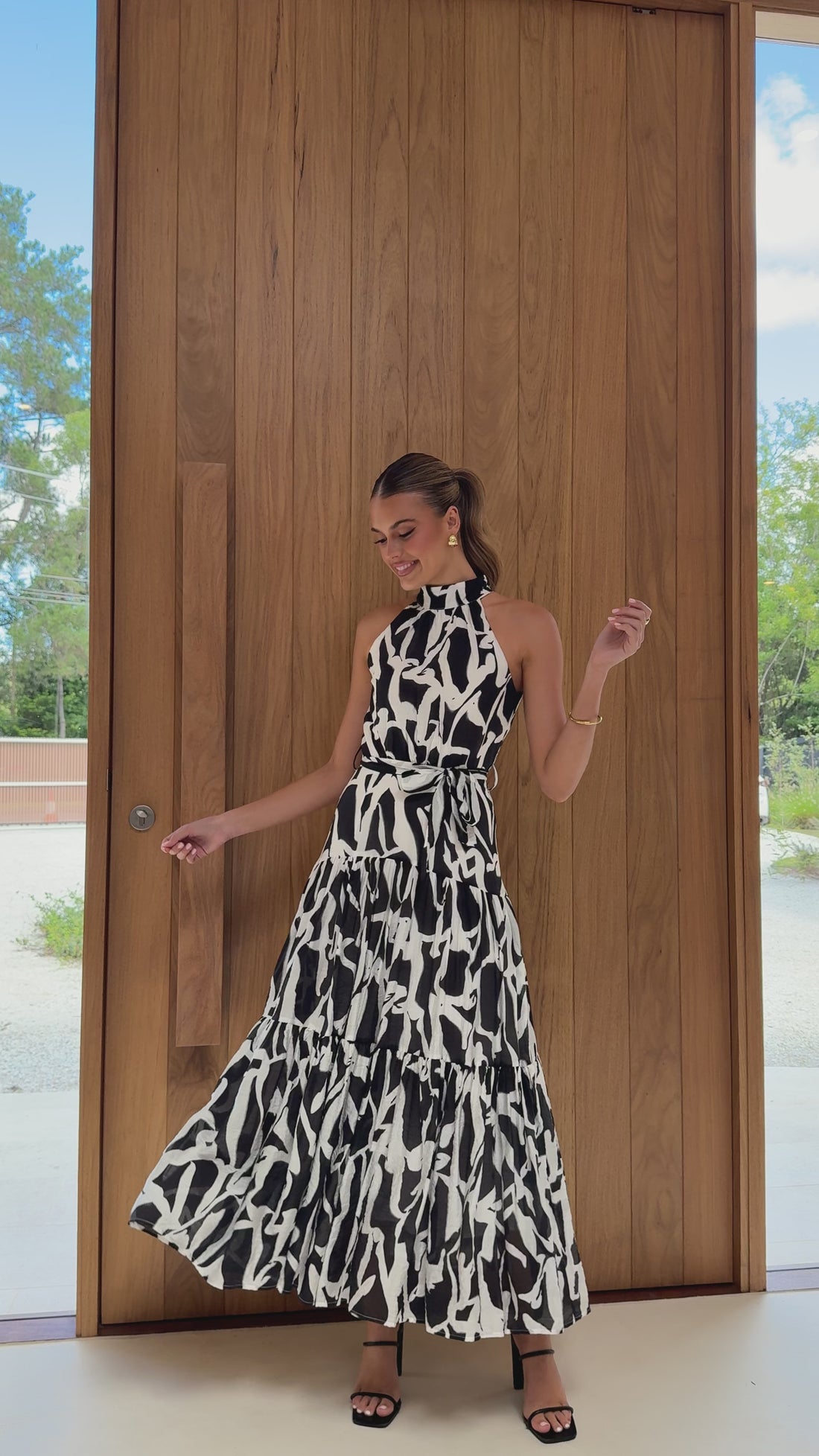 River Halter Midi Dress - Black/White - Billy J