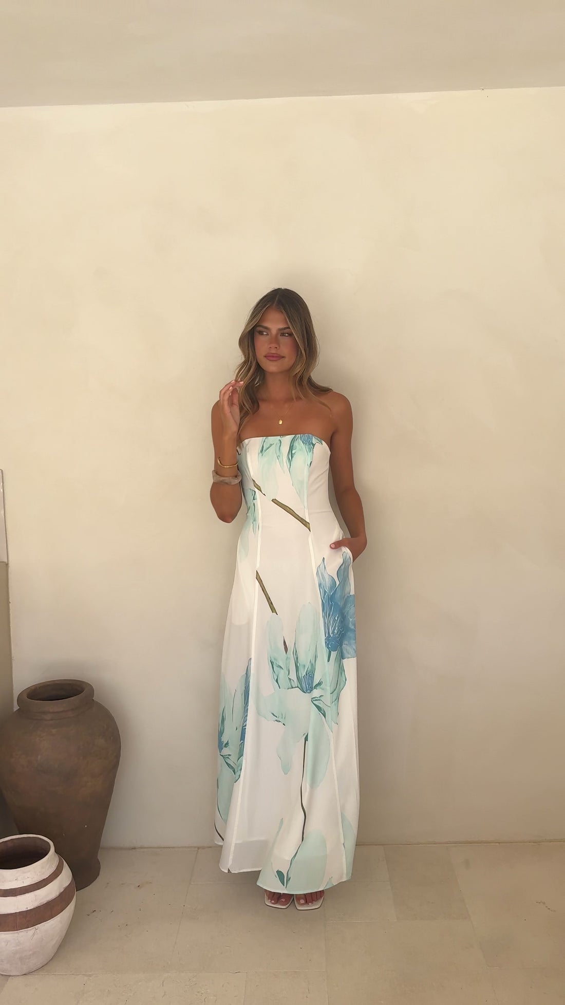 Lila Strapless Maxi Dress - Wildflower Blue - Billy J
