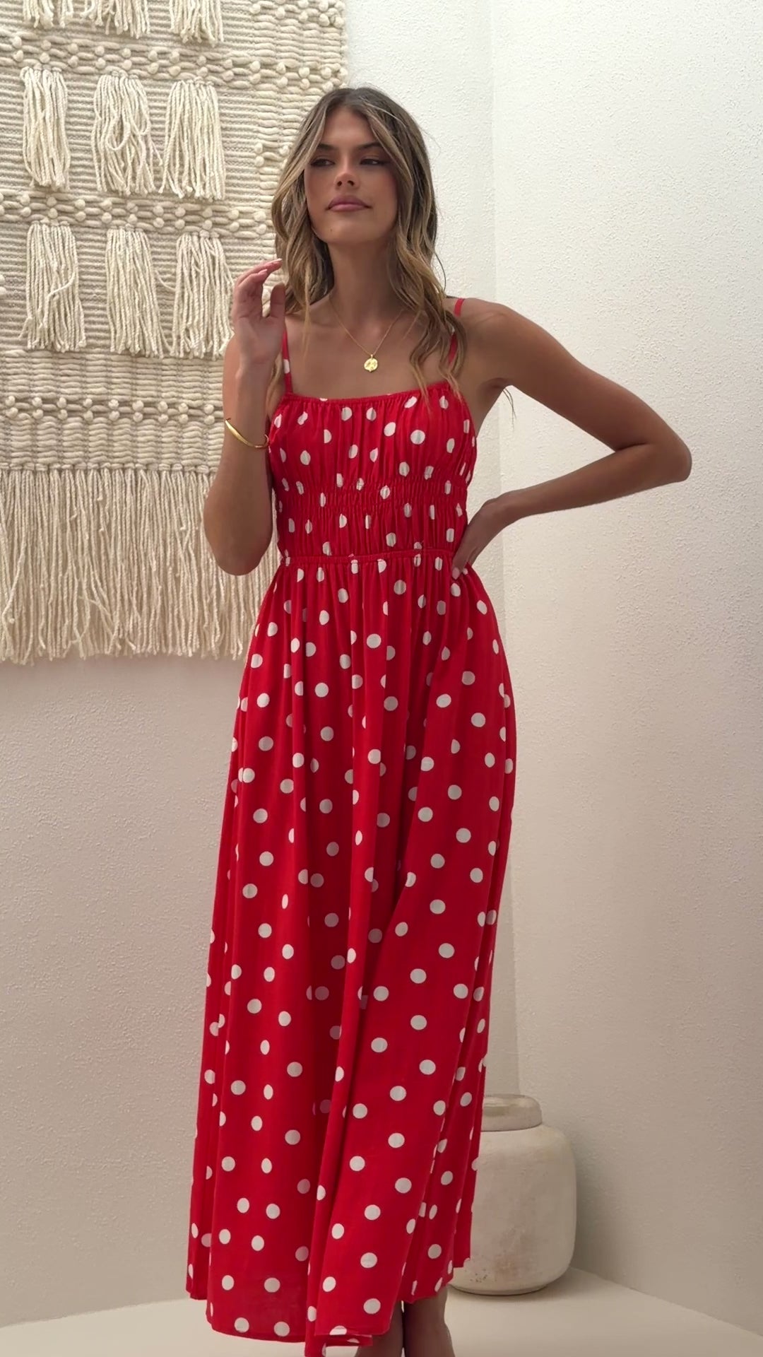 Solare Maxi Dress - Red/White Polka - Billy J