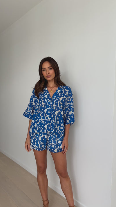 Load and play video in Gallery viewer, Edita Button Up Shirt - Blue Floral - Billy J
