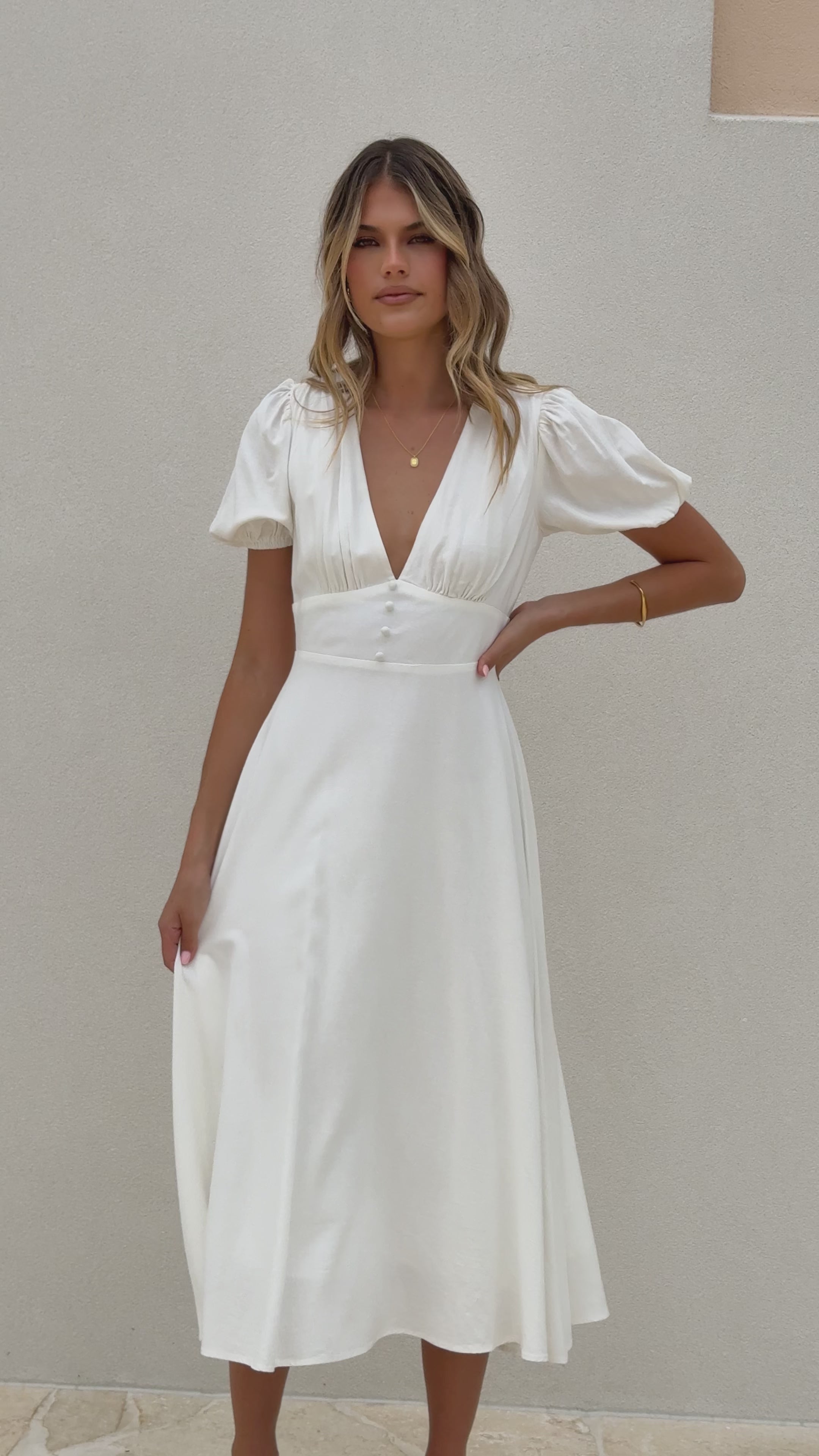 Melea Midi Dress - White - Billy J