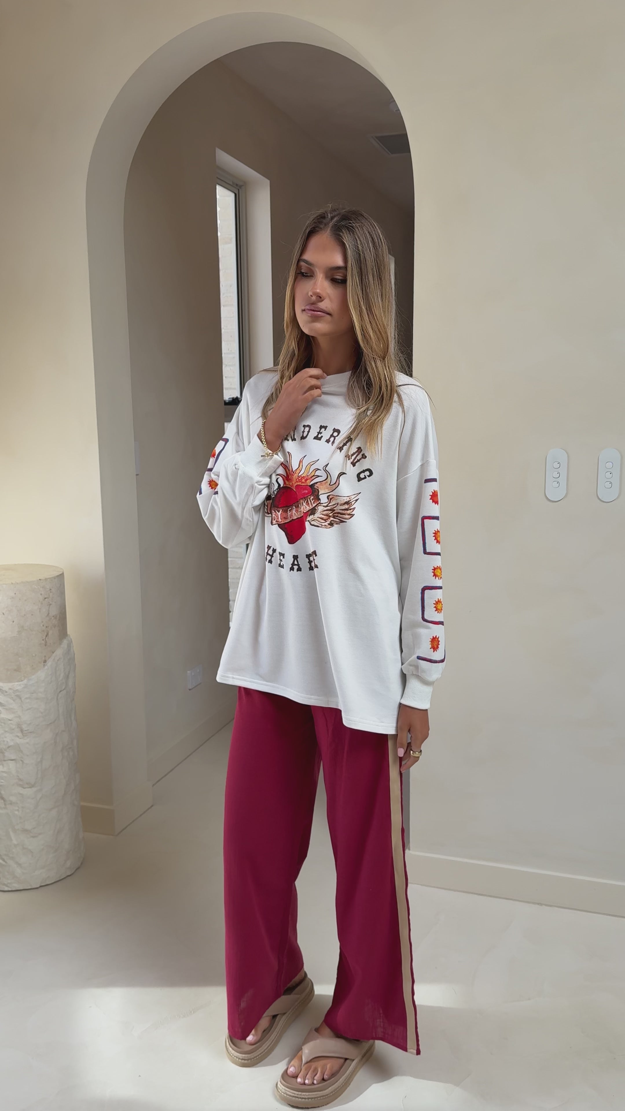 Load video: Wandering Heart Long Sleeve Top and Pants Set - Dark Red - Billy J