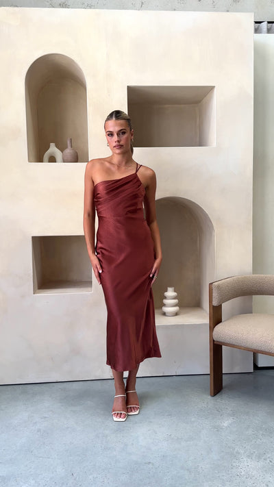 Load and play video in Gallery viewer, Josephina Midi Dress - Rust - Billy J
