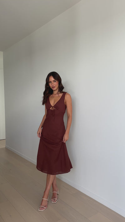 Load and play video in Gallery viewer, Lola Midi Dress - Chocolate - Billy J
